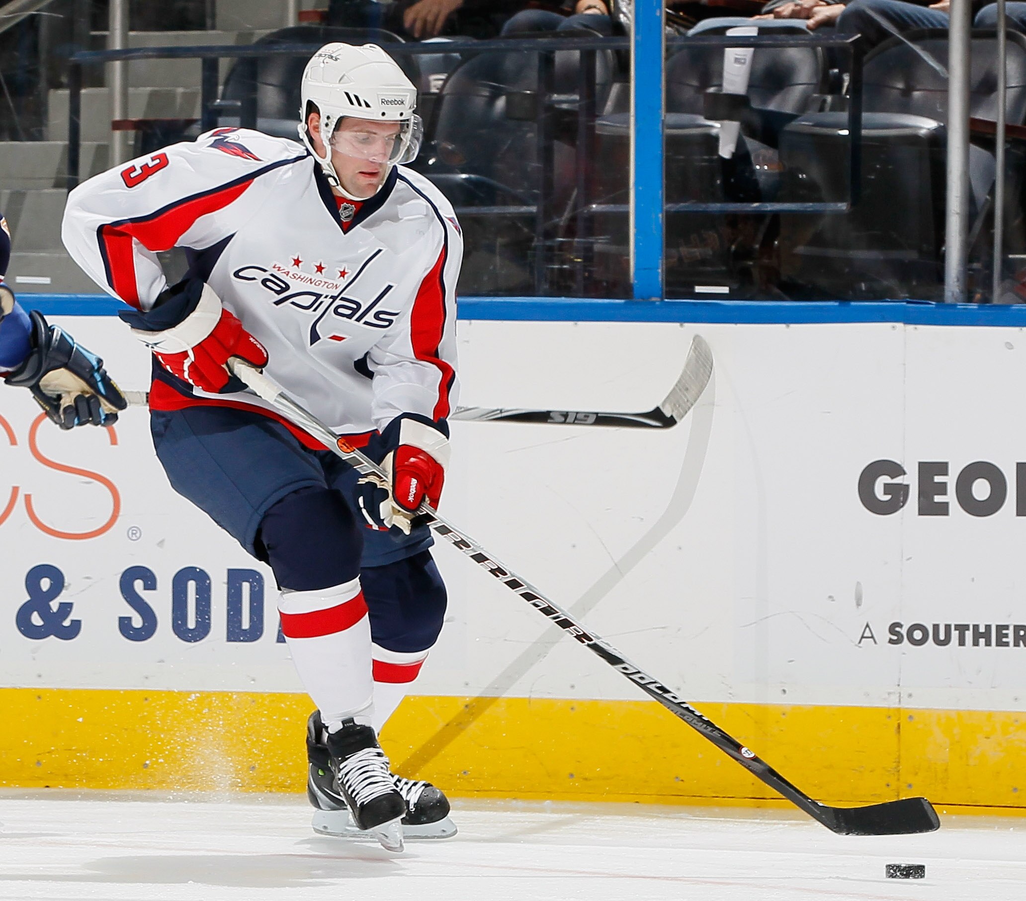 ATLANTA - OCTOBER 08:  Tom Poti #3 of the Washington Capitals against the Atlanta Thrashers at Philips Arena on October 8, 2010 in Atlanta, Georgia.  (Photo by Kevin C. Cox/Getty Images)