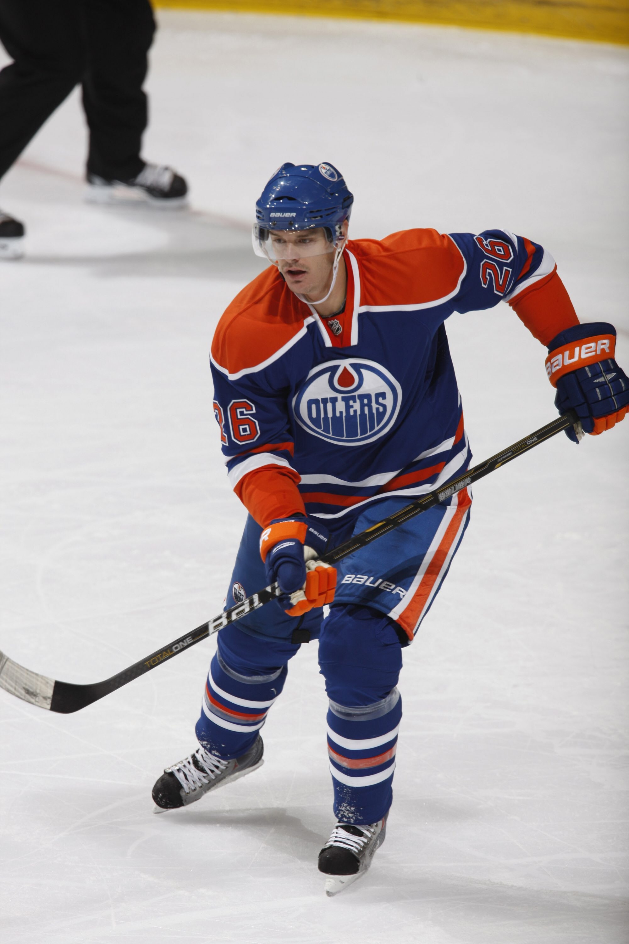 EDMONTON, CANADA - NOVEMBER 5: Kurtis Foster #26 of the Edmonton Oilers skates against the Detroit Red Wings on November 5, 2010 at Rexall Place in Edmonton, Alberta, Canada. (Photo by Dale MacMillan/Getty Images)