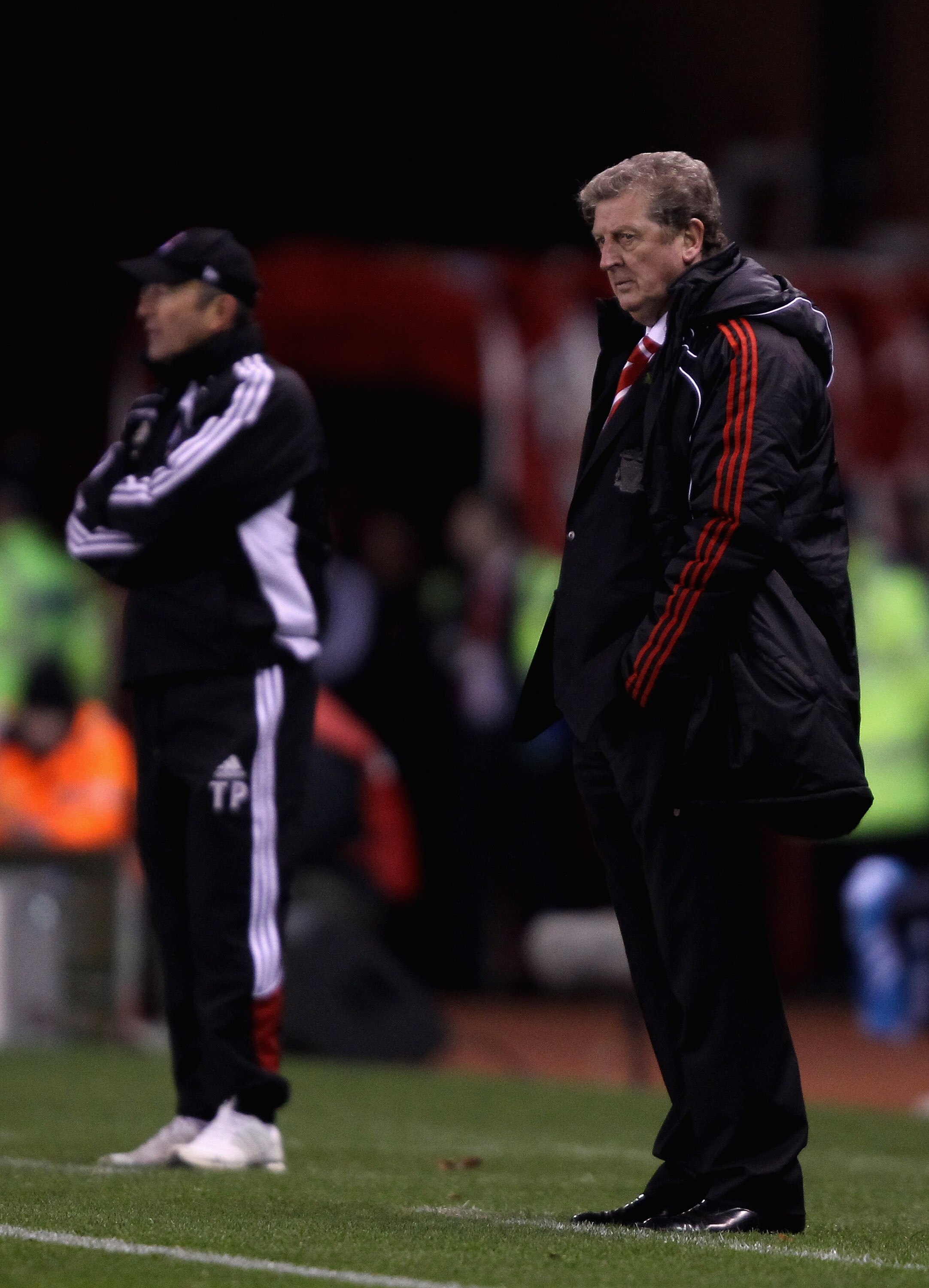 STOKE ON TRENT, ENGLAND - NOVEMBER 13:  Liverpool manager Roy Hodgson shows his dejection during the Barclays Premier League match between Stoke City and Liverpool at Britannia Stadium on November 13, 2010 in Stoke on Trent, England.  (Photo by Clive Brun