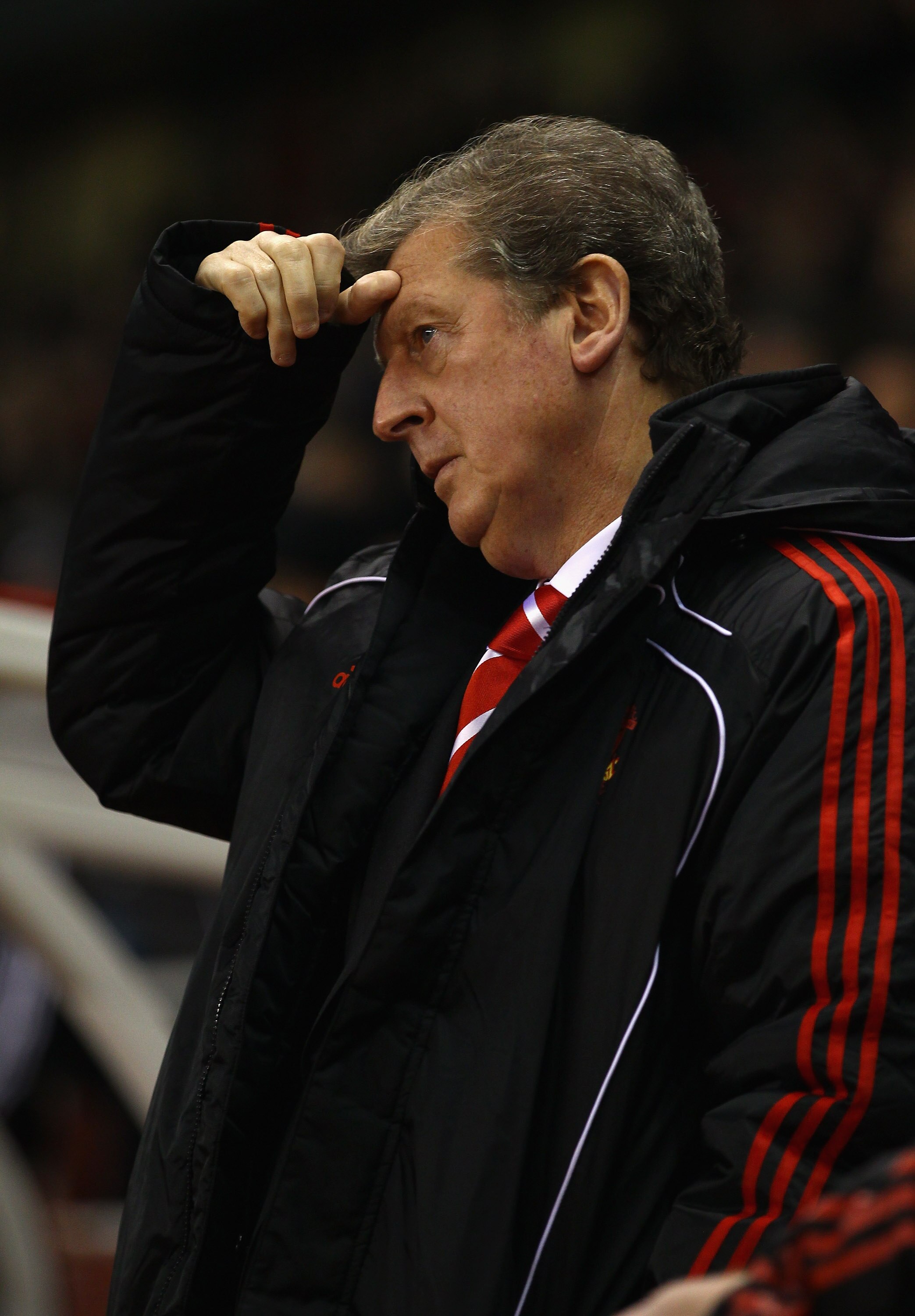 STOKE ON TRENT, ENGLAND - NOVEMBER 13:  Liverpool manager Roy Hodgson shows his frustrations during the Barclays Premier League match between Stoke City and Liverpool at Britannia Stadium on November 13, 2010 in Stoke on Trent, England.  (Photo by Clive B