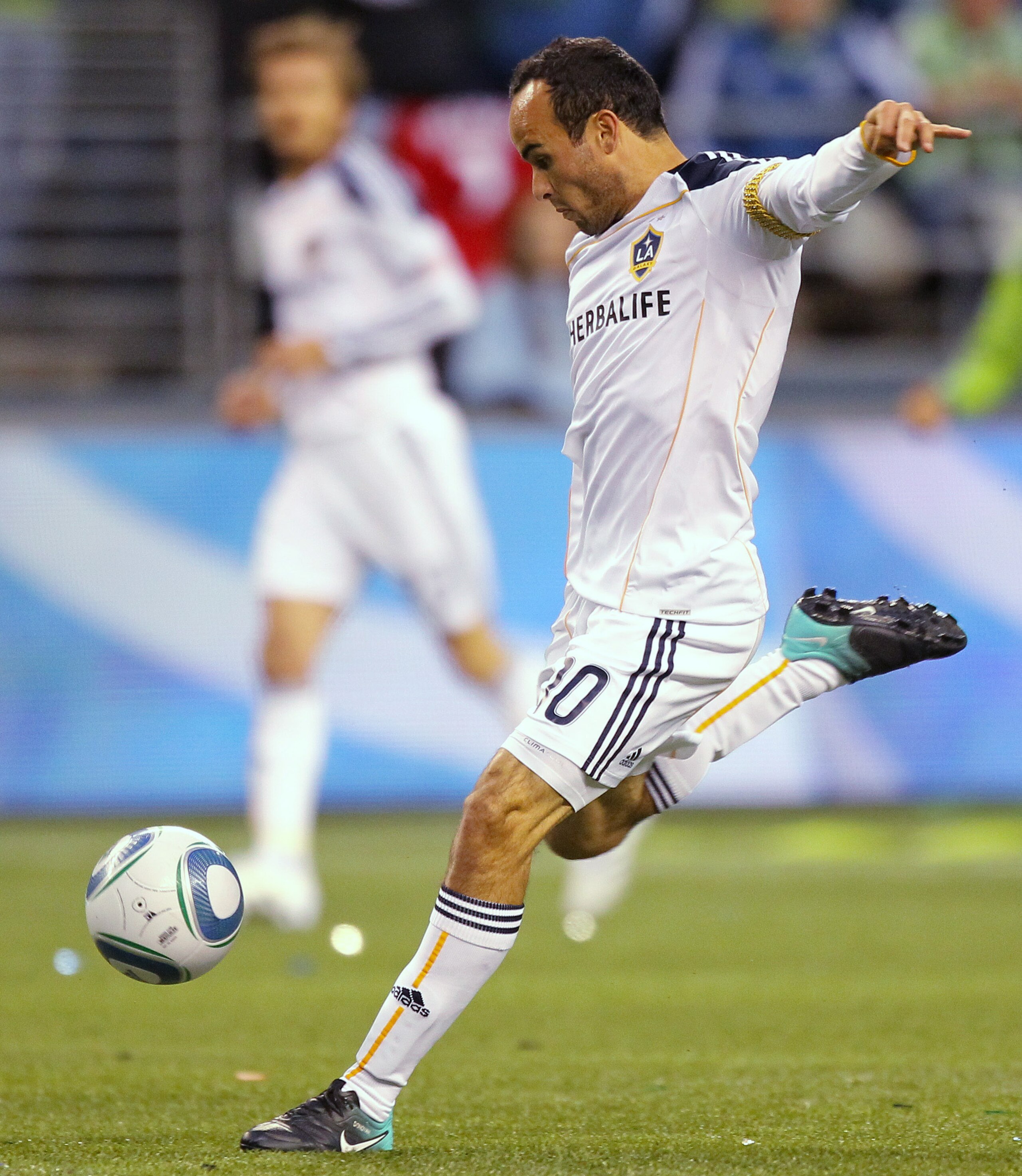 SEATTLE, WA - OCTOBER 31: Landon Donovan #10 of the Los Angeles Galaxy shoots against the Seattle Sounders FC during the 1st leg playoff game at Qwest Field on October 31, 2010 in Seattle, Washington. (Photo by Otto Greule Jr/Getty Images) SEATTLE, WA - OCTOBER 31: Landon Donovan #10 of the Los Angeles Galaxy shoots against the Seattle Sounders FC during the 1st leg playoff game at Qwest Field on October 31, 2010 in Seattle, Washington. (Photo by Otto Greule Jr/Getty Images)