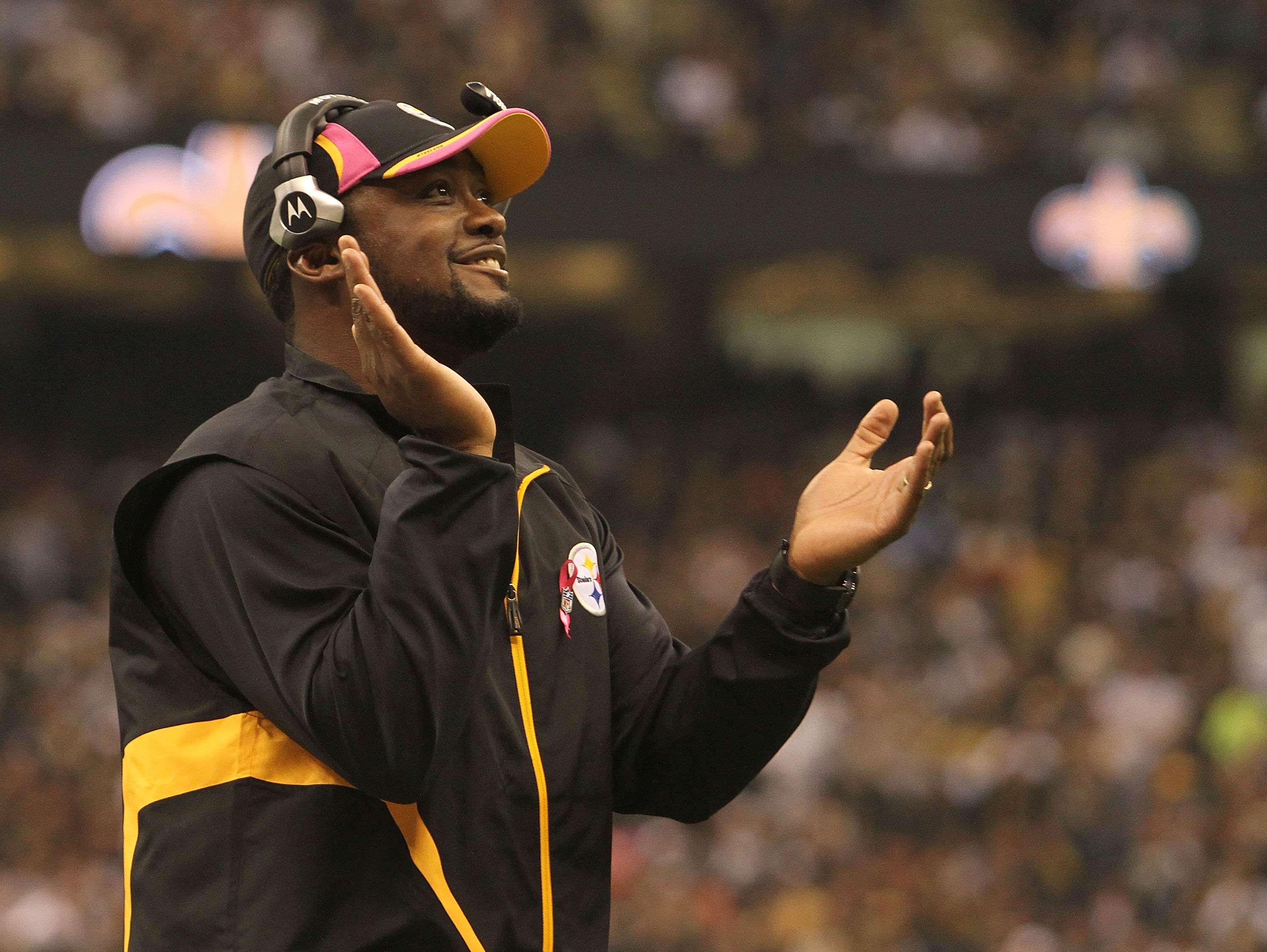 NEW ORLEANS - OCTOBER 31: Head coach Mike Tomlin of the Pittsburgh Steelers looks on during the game against the New Orleans Saints at the Louisiana Superdome on October 31, 2010 in New Orleans, Louisiana. (Photo by Matthew Sharpe/Getty Images)