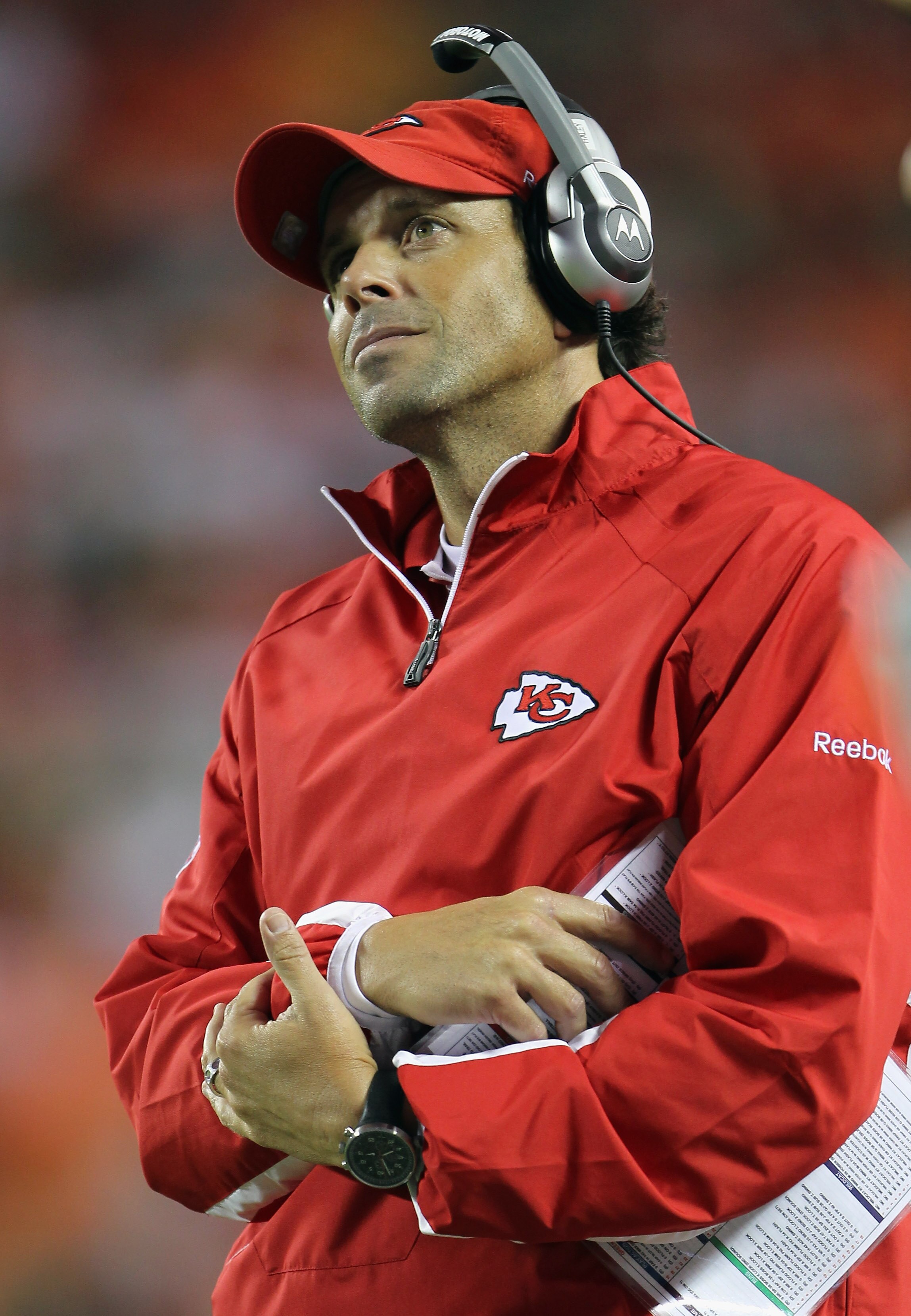 KANSAS CITY, MO - SEPTEMBER 02:  Head coach Todd Haley of the Kansas City Chiefs looks on from the sidelines during the game against  the Green Bay Packers on September 2, 2010 at Arrowhead Stadium in Kansas City, Missouri.  (Photo by Jamie Squire/Getty I