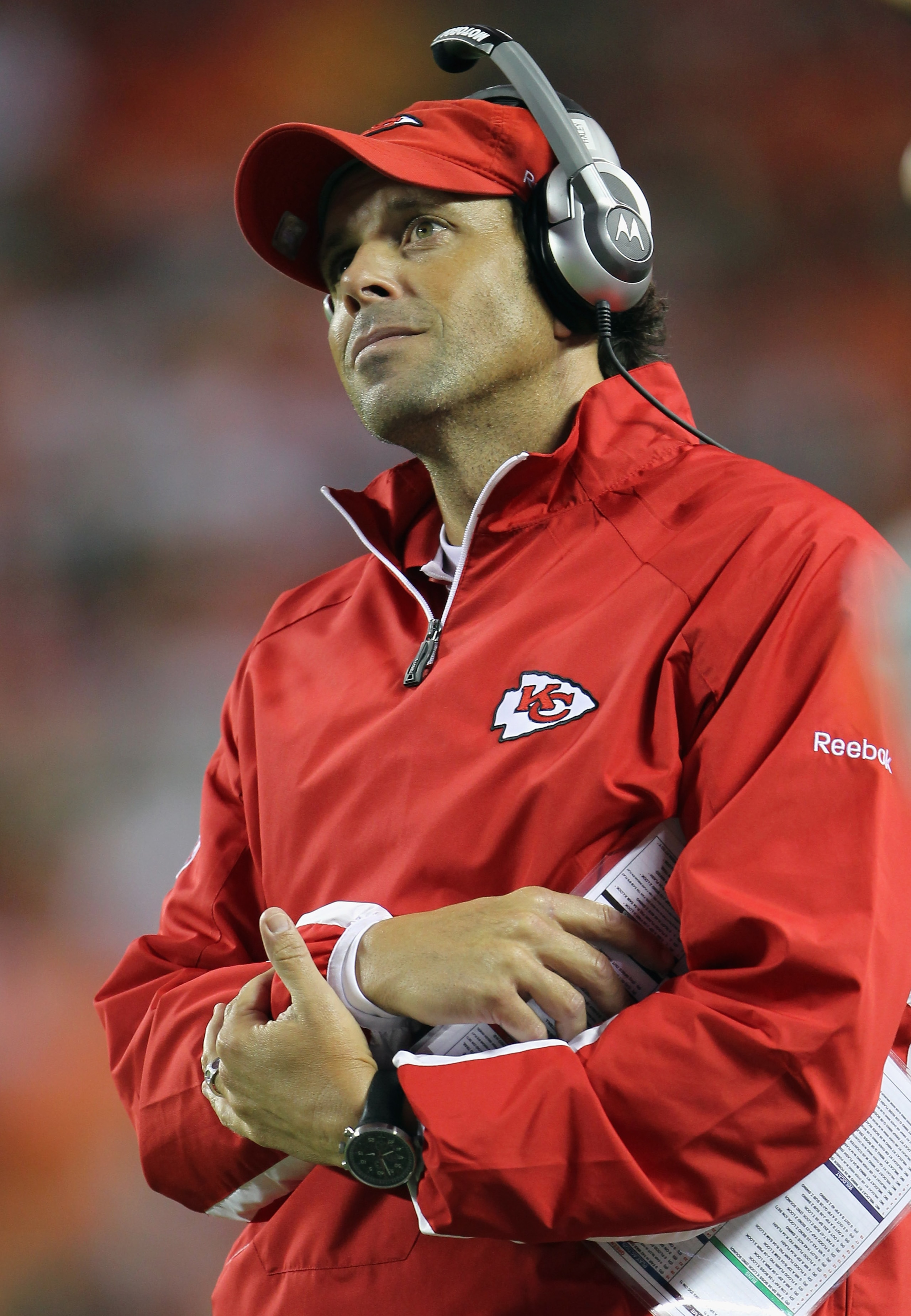 KANSAS CITY, MO - SEPTEMBER 02:  Head coach Todd Haley of the Kansas City Chiefs looks on from the sidelines during the game against  the Green Bay Packers on September 2, 2010 at Arrowhead Stadium in Kansas City, Missouri.  (Photo by Jamie Squire/Getty I
