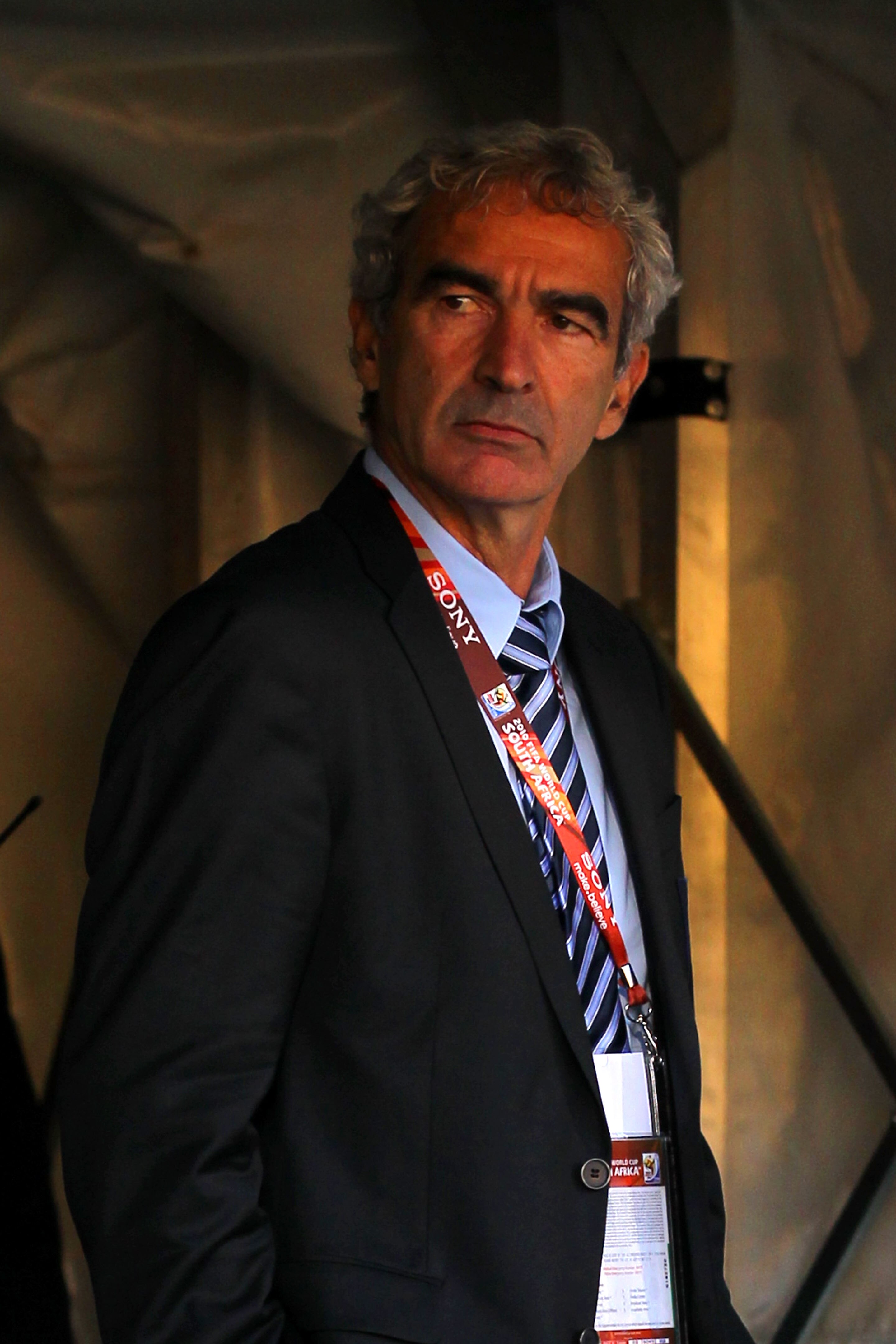 BLOEMFONTEIN, SOUTH AFRICA - JUNE 22:  Raymond Domenech head coach of France walks out of the tunnel prior to the 2010 FIFA World Cup South Africa Group A match between France and South Africa at the Free State Stadium on June 22, 2010 in Mangaung/Bloemfo