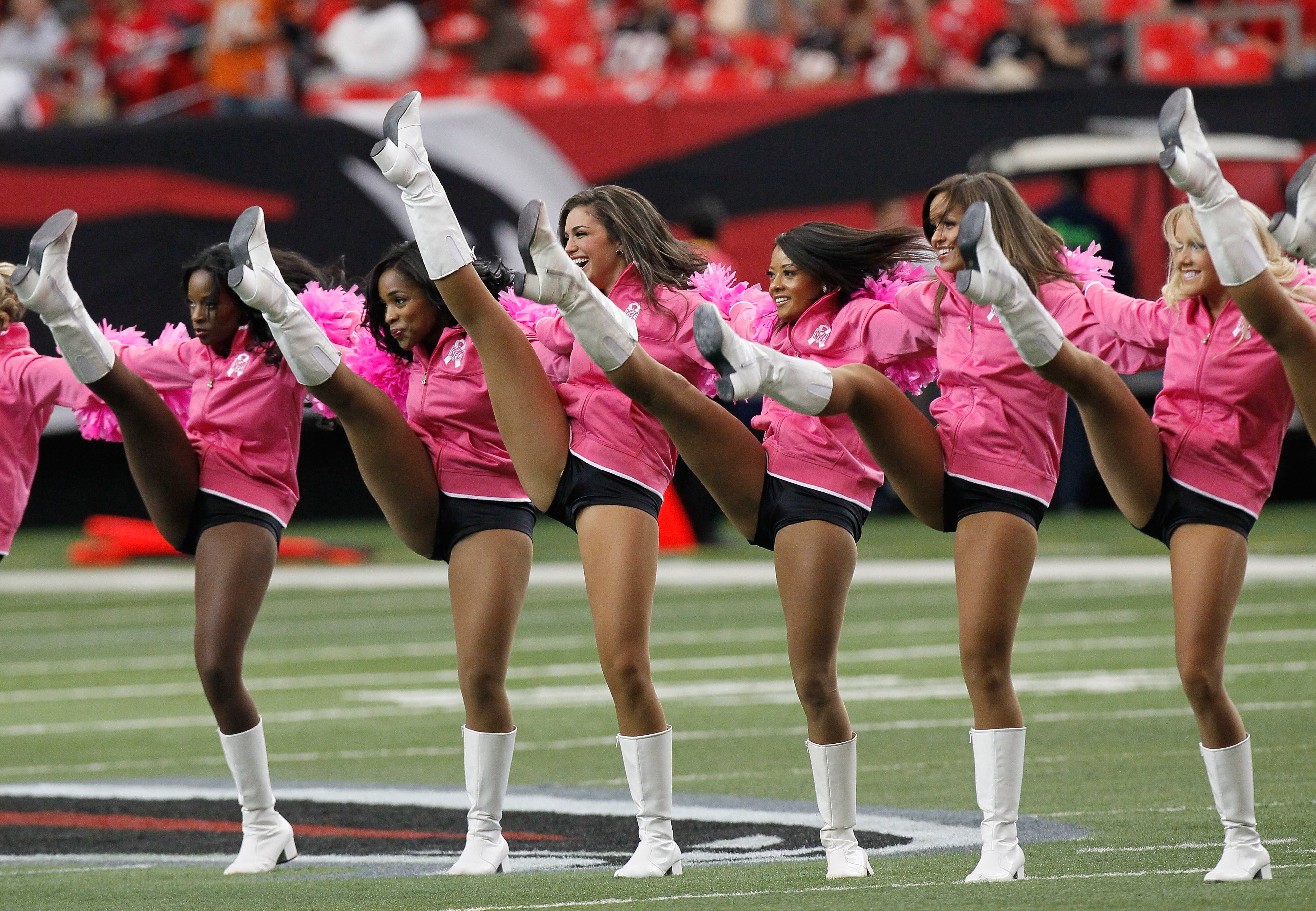 ATLANTA - OCTOBER 24:  The Atlanta Falcons cheerleaders perform before the game against the Cincinnati Bengals at Georgia Dome on October 24, 2010 in Atlanta, Georgia.  (Photo by Kevin C. Cox/Getty Images)