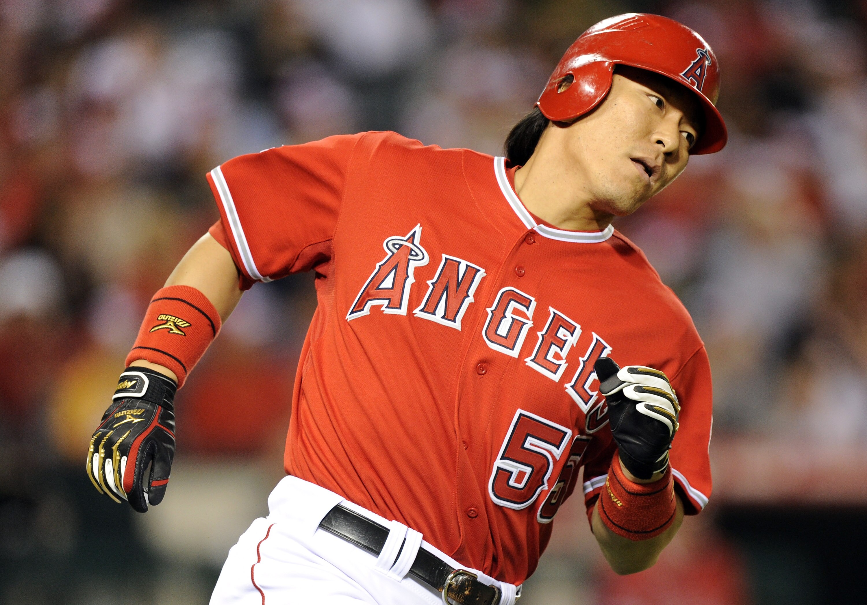 ANAHEIM, CA - AUGUST 10: Hideki Matsui #55 of the Los Angeles Angels grounds out against the Kansas City Royals at Angel Stadium on August 10, 2010 in Anaheim, California. (Photo by Harry How/Getty Images) ANAHEIM, CA - AUGUST 10: Hideki Matsui #55 of the Los Angeles Angels grounds out against the Kansas City Royals at Angel Stadium on August 10, 2010 in Anaheim, California. (Photo by Harry How/Getty Images)