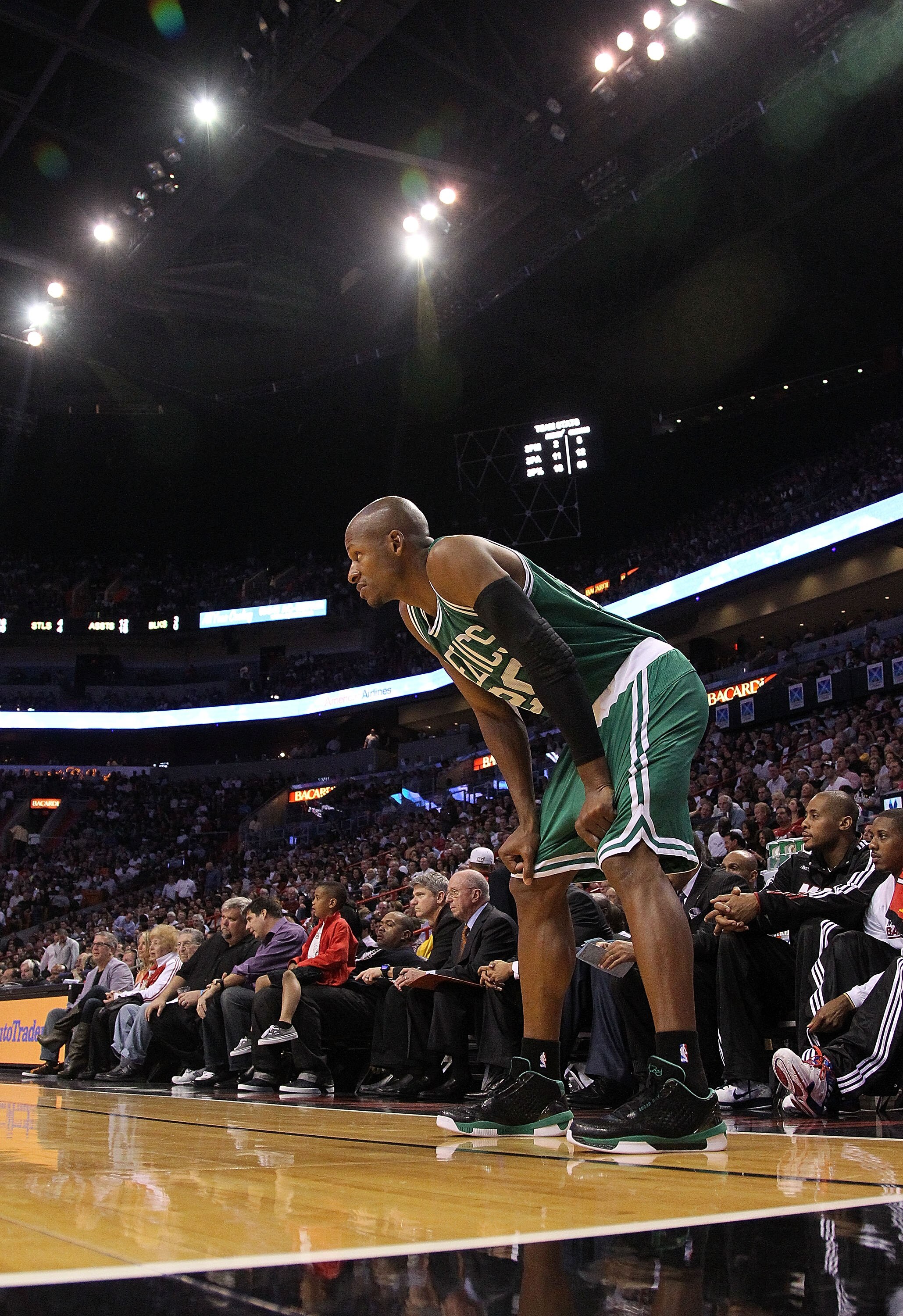 MIAMI - NOVEMBER 11:  Ray Allen #20 of the Boston Celtics during a game against the Miami Heat at American Airlines Arena on November 11, 2010 in Miami, Florida. NOTE TO USER: User expressly acknowledges and agrees that, by downloading and/or using this P