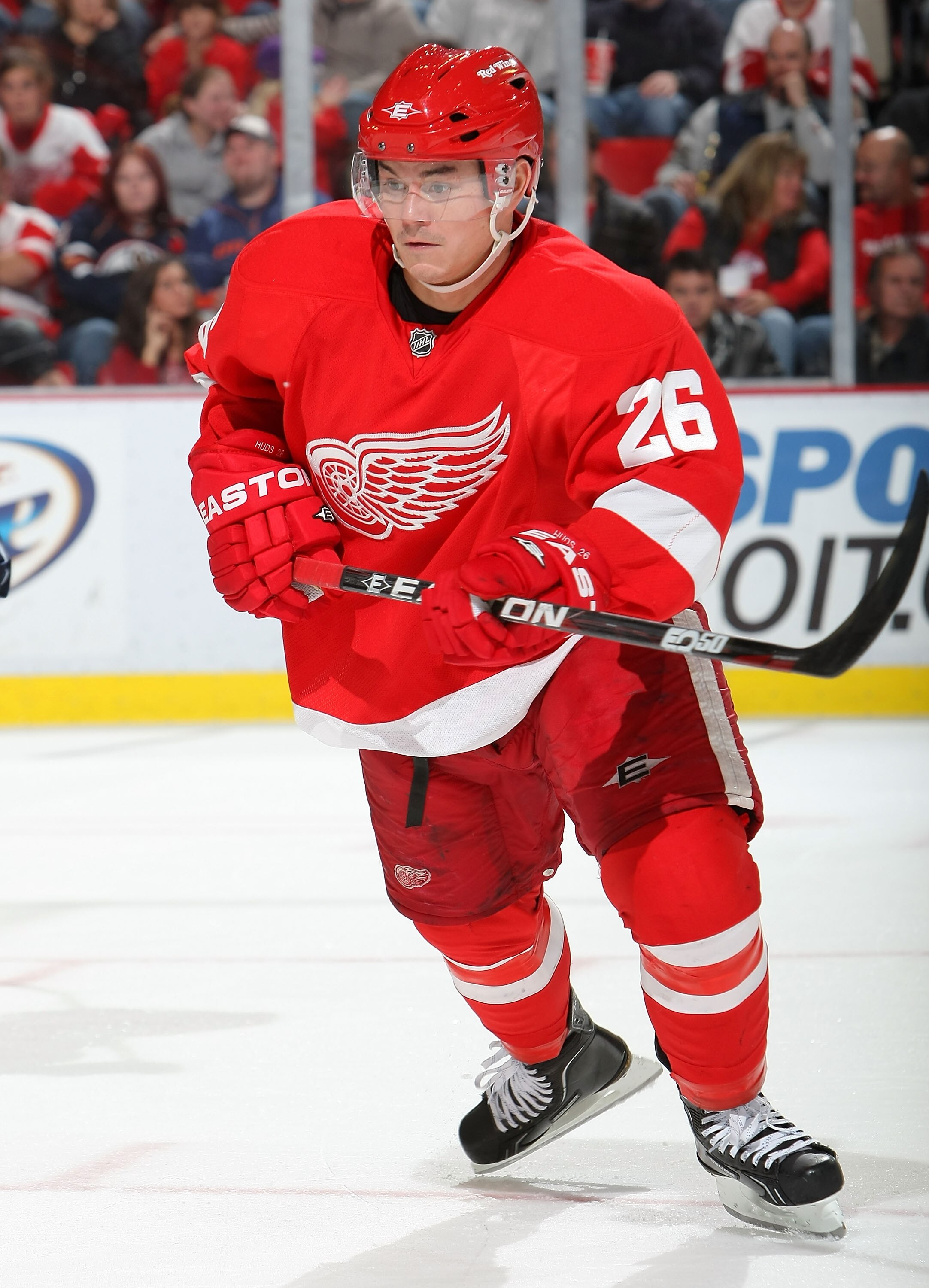 DETROIT - NOVEMBER 11:  Jiri Hudler #26 of the Detroit Red Wings skates against the Edmonton Oilers during their NHL game at Joe Louis Arena on November 11, 2010 in Detroit, Michigan.  (Photo by Dave Sandford/Getty Images)