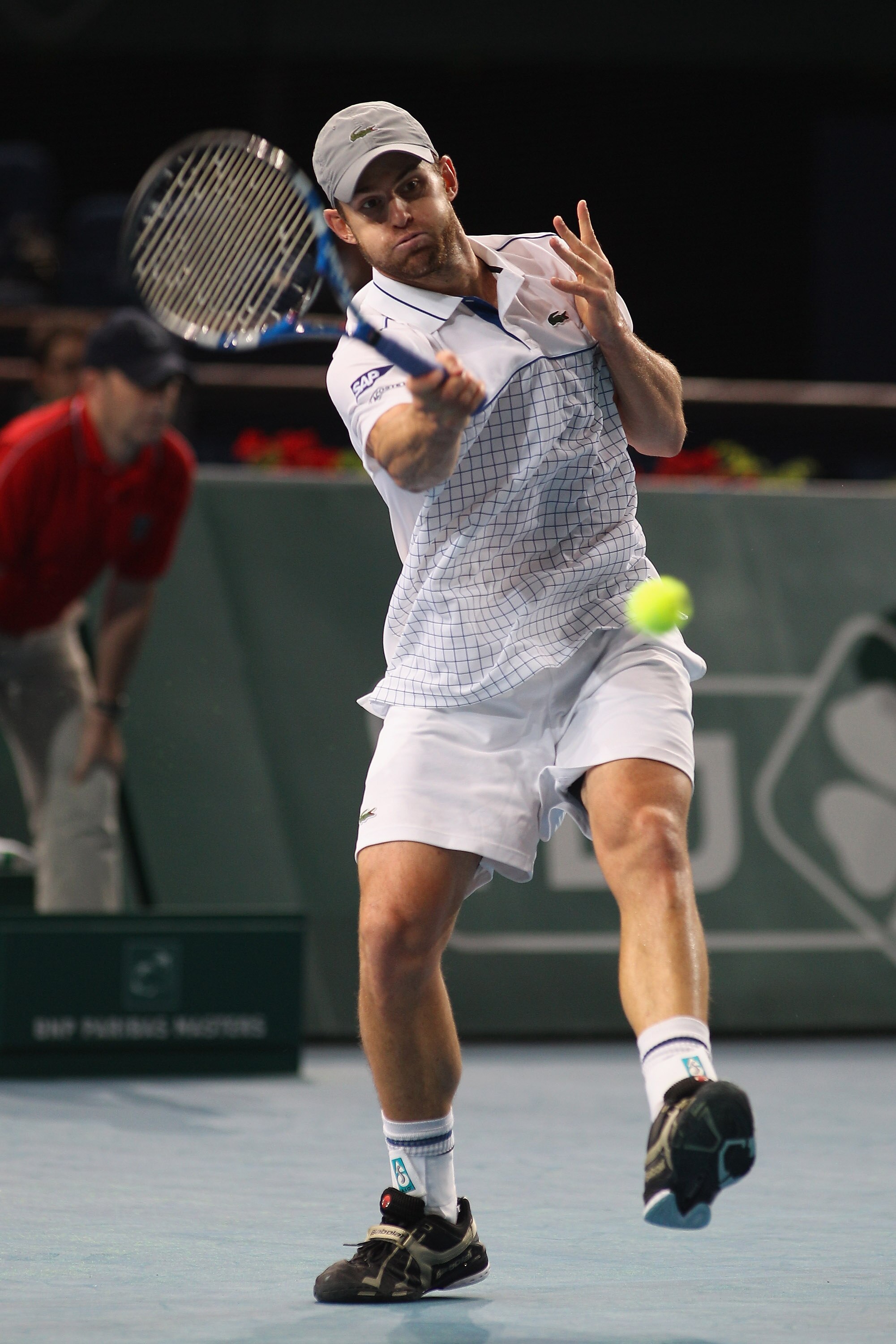 PARIS - NOVEMBER 12:  Andy Roddick of USA during his quarter-final defeat against Robin Soderling of Sweden during Day Six of the ATP Masters Series Paris at the Palais Omnisports  on November 12, 2010 in Paris, France.  (Photo by Michael Steele/Getty Ima
