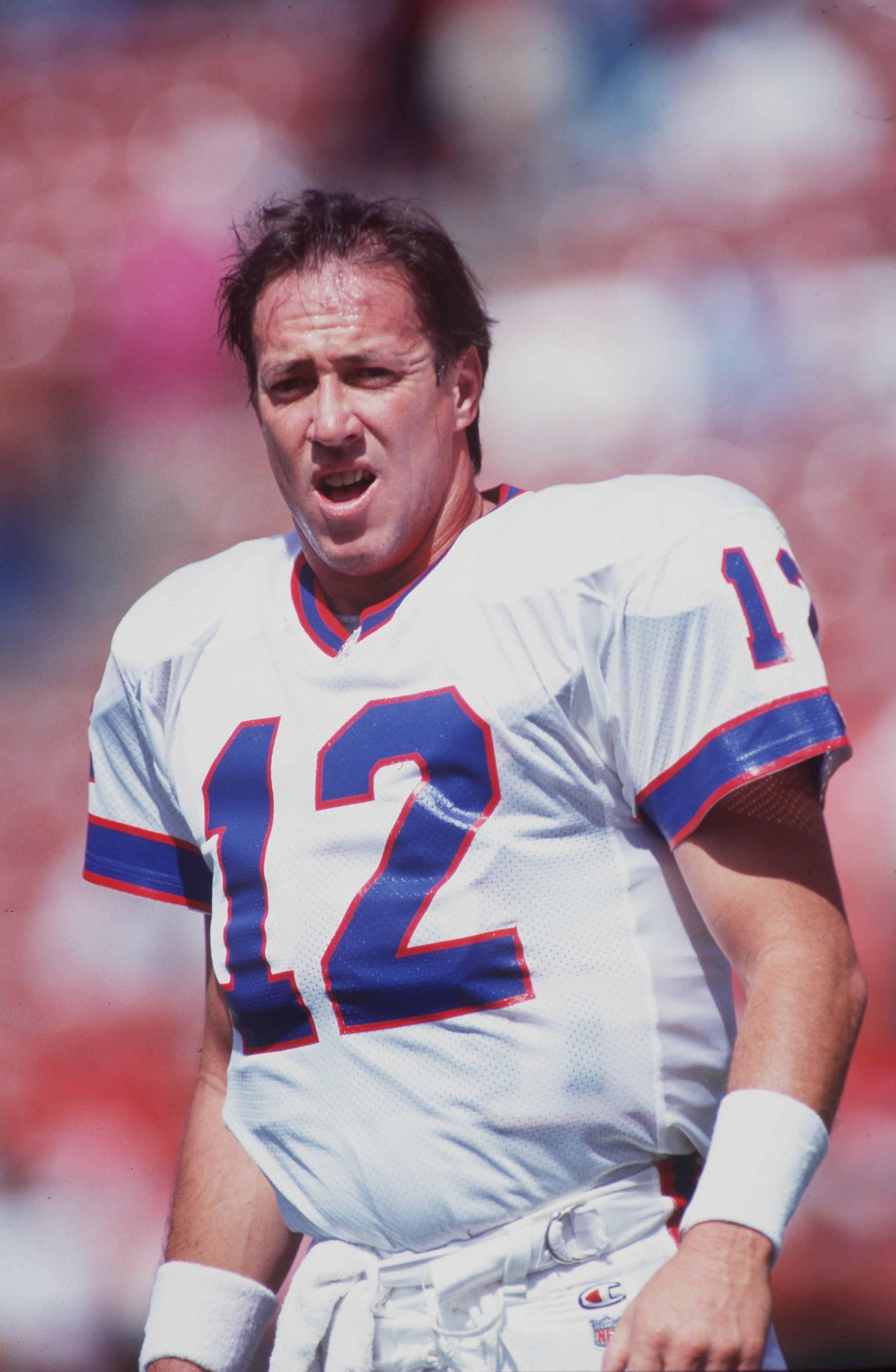 13 SEP 1994:  BUFFALO BILLS QUARTERBACK JIM KELLY ON THE SIDELINES DURING THE BILLS 34-31 WIN OVER THE SAN FRANCISCO 49ERS AT CANDLESTICK PARK IN SAN FRANCISCO, CALIFORNIA. Mandatory Credit: Otto Greule/ALLSPORT