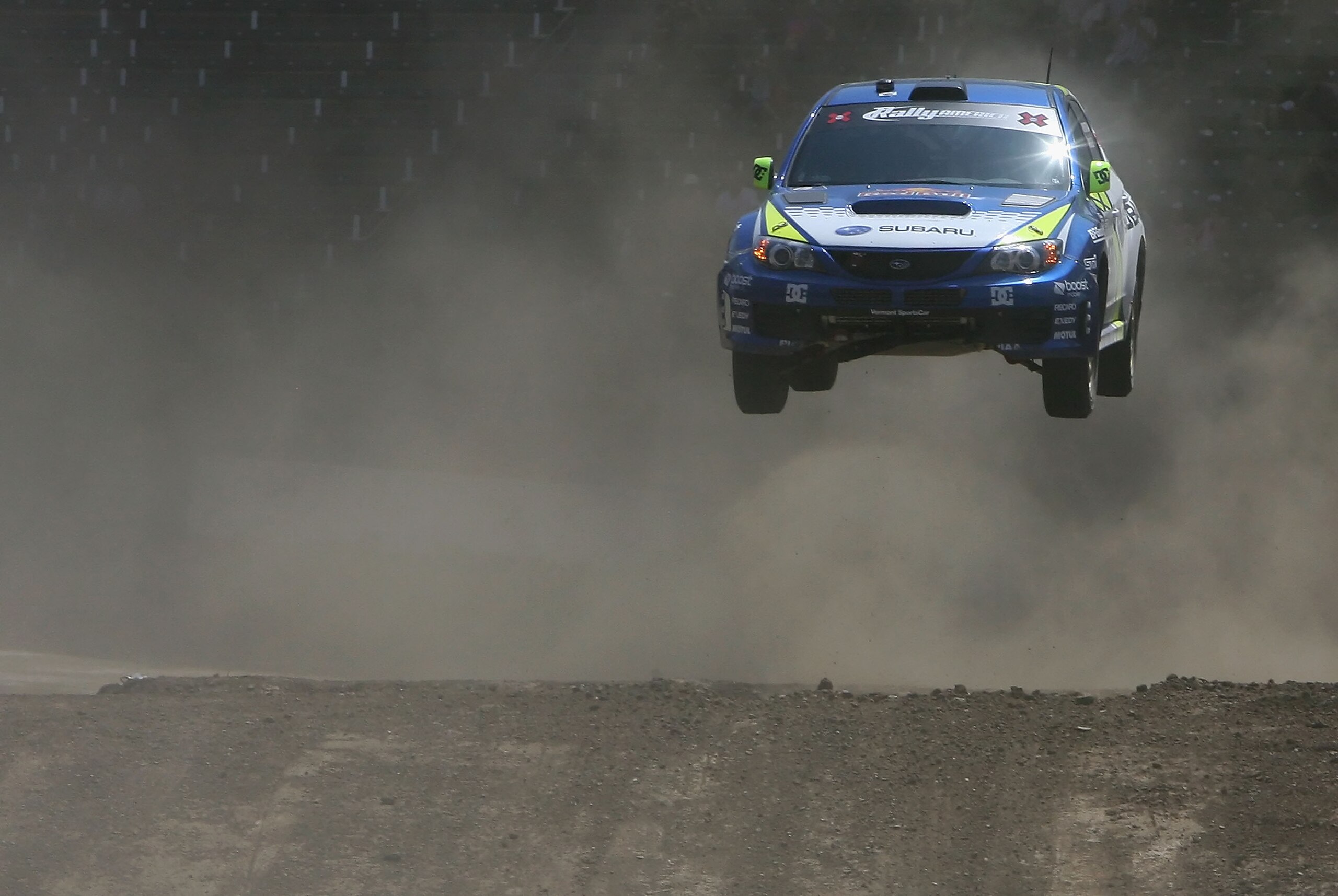 CARSON, CA - AUGUST 03:  Gold medal winner drivers Travis Pastrana and Carolyn Bosley compete in the Rally Car race during the summer X Games 14 at Home Depot Center on August 3, 2008 in Carson, California.  (Photo by Christian Petersen/Getty Images)
