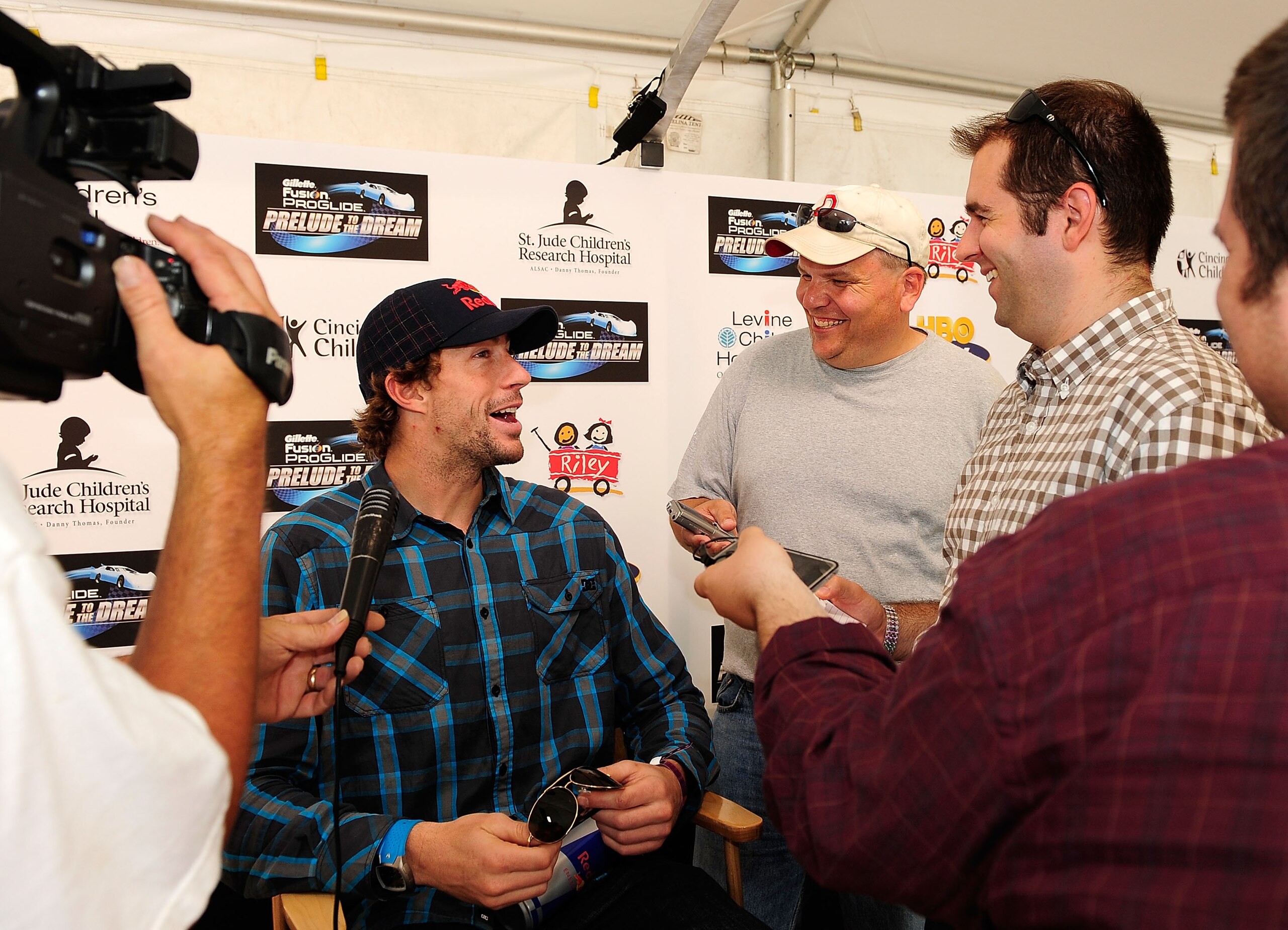 ROSSBURG, OH - JUNE 09:  Travis Pastrana, driver of the #199 Red Bull late model Toyota, speaks with the media prior to the Gillette Fusion ProGlide Prelude to the Dream at Eldora Speedway on June 9, 2010 in Rossburg, Ohio.  (Photo by Rusty Jarrett/Getty