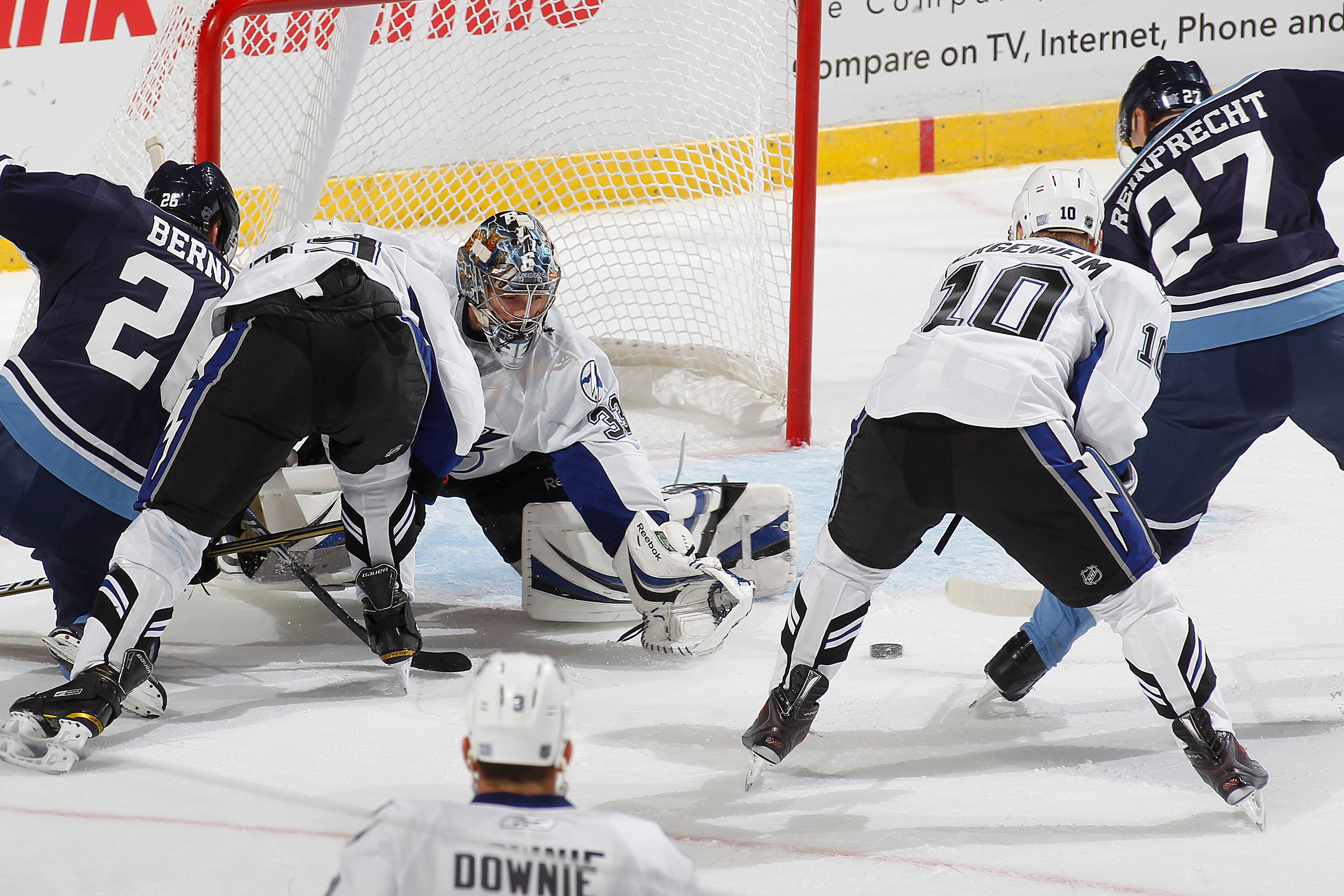 SUNRISE, FL - OCTOBER 16: Steven Reinprecht #27 of the Florida Panthers scores a goal against goaltender Dan Ellis #33 of the Tampa Bay Lightning on October 16, 2010 at the BankAtlantic Center in Sunrise, Florida. (Photo by Joel Auerbach/Getty Images)