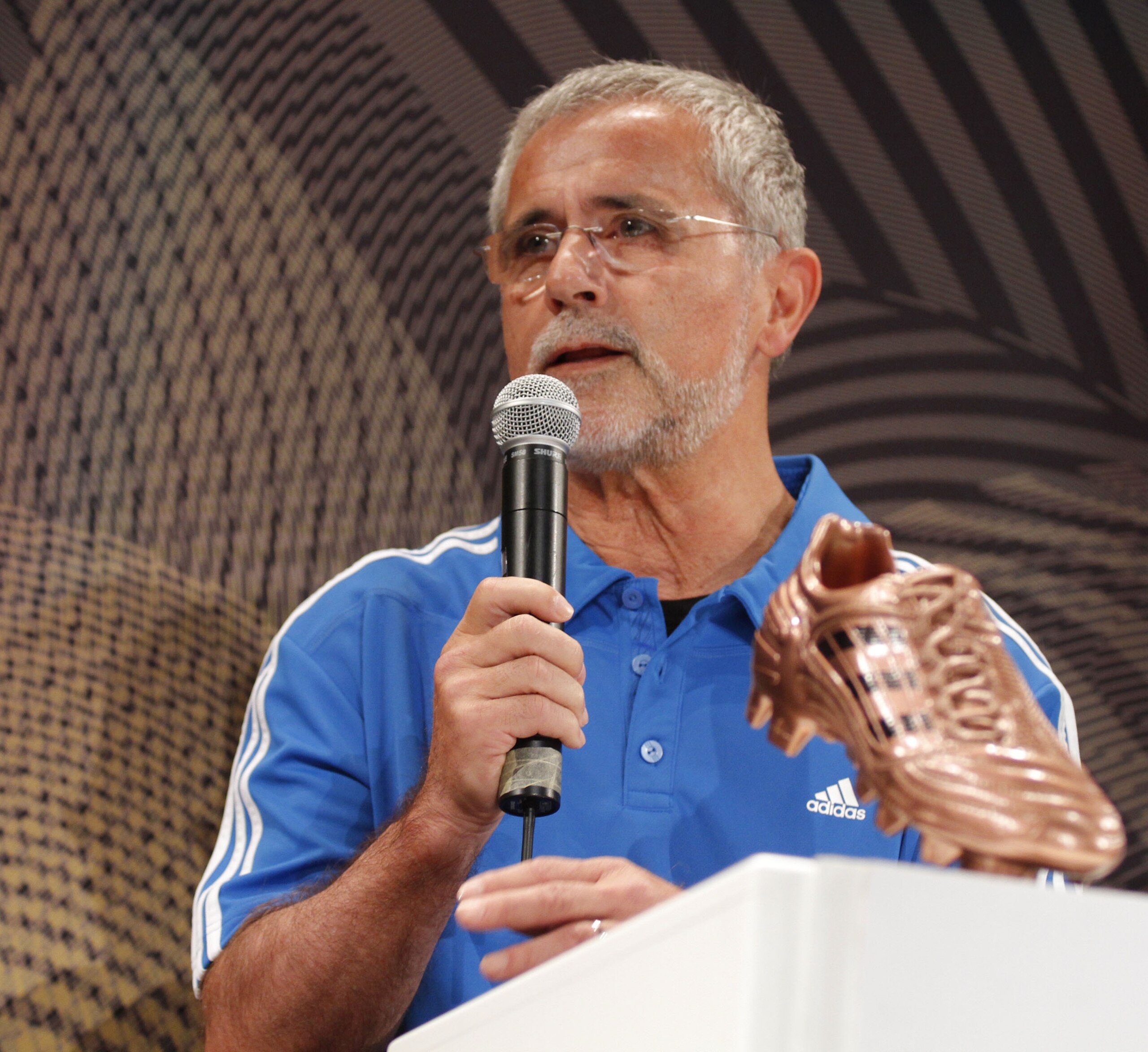 JOHANNESBURG, SOUTH AFRICA - JULY 01: Gerd Muller during a media event discussing the Golden Boot comptetition in the FIFA 2010 World Cup held at the adidas Jo'bulani Central in Sandton Convention Centre on July 1, 2010 in Johannesburg, South Africa. (P JOHANNESBURG, SOUTH AFRICA - JULY 01: Gerd Muller during a media event discussing the Golden Boot comptetition in the FIFA 2010 World Cup held at the adidas Jo'bulani Central in Sandton Convention Centre on July 1, 2010 in Johannesburg, South Africa. (P