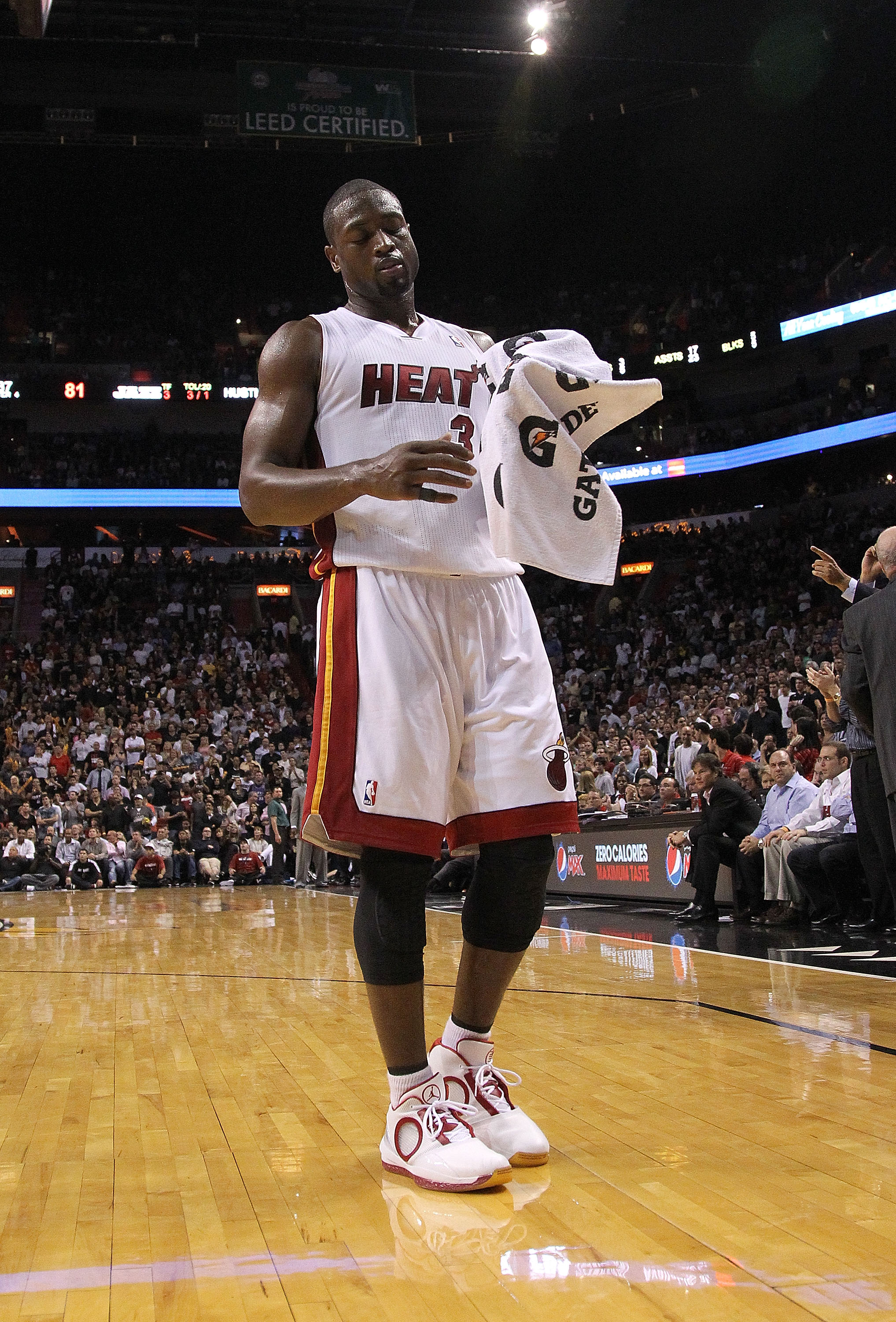 MIAMI - NOVEMBER 09:  Dwayne Wade #3  of the Miami Heat after losing a game against the Utah Jazz at American Airlines Arena on November 9, 2010 in Miami, Florida. NOTE TO USER: User expressly acknowledges and agrees that, by downloading and/or using this