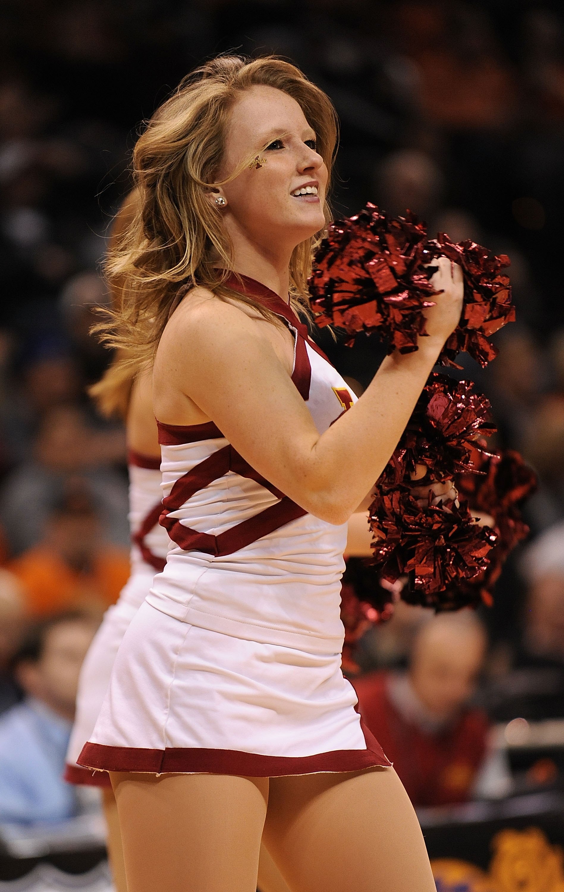 OKLAHOMA CITY - MARCH 11:  The Iowa State Cyclones cheerleaders during the Phillips 66 Big 12 Men's Basketball Championship at the Ford Center March 11, 2009 in Oklahoma City, Oklahoma.  (Photo by Ronald Martinez/Getty Images)