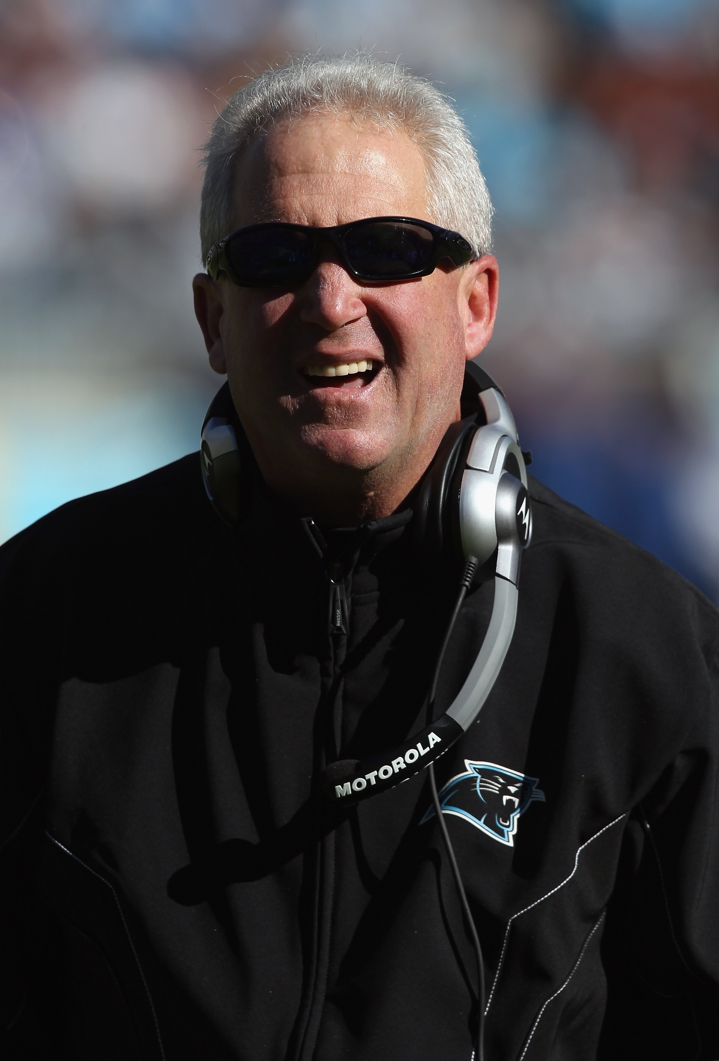 CHARLOTTE, NC - NOVEMBER 07:  Head coach John Fox of the Carolina Panthers reacts to a call during their game against the New Orleans Saints at Bank of America Stadium on November 7, 2010 in Charlotte, North Carolina.  (Photo by Streeter Lecka/Getty Image