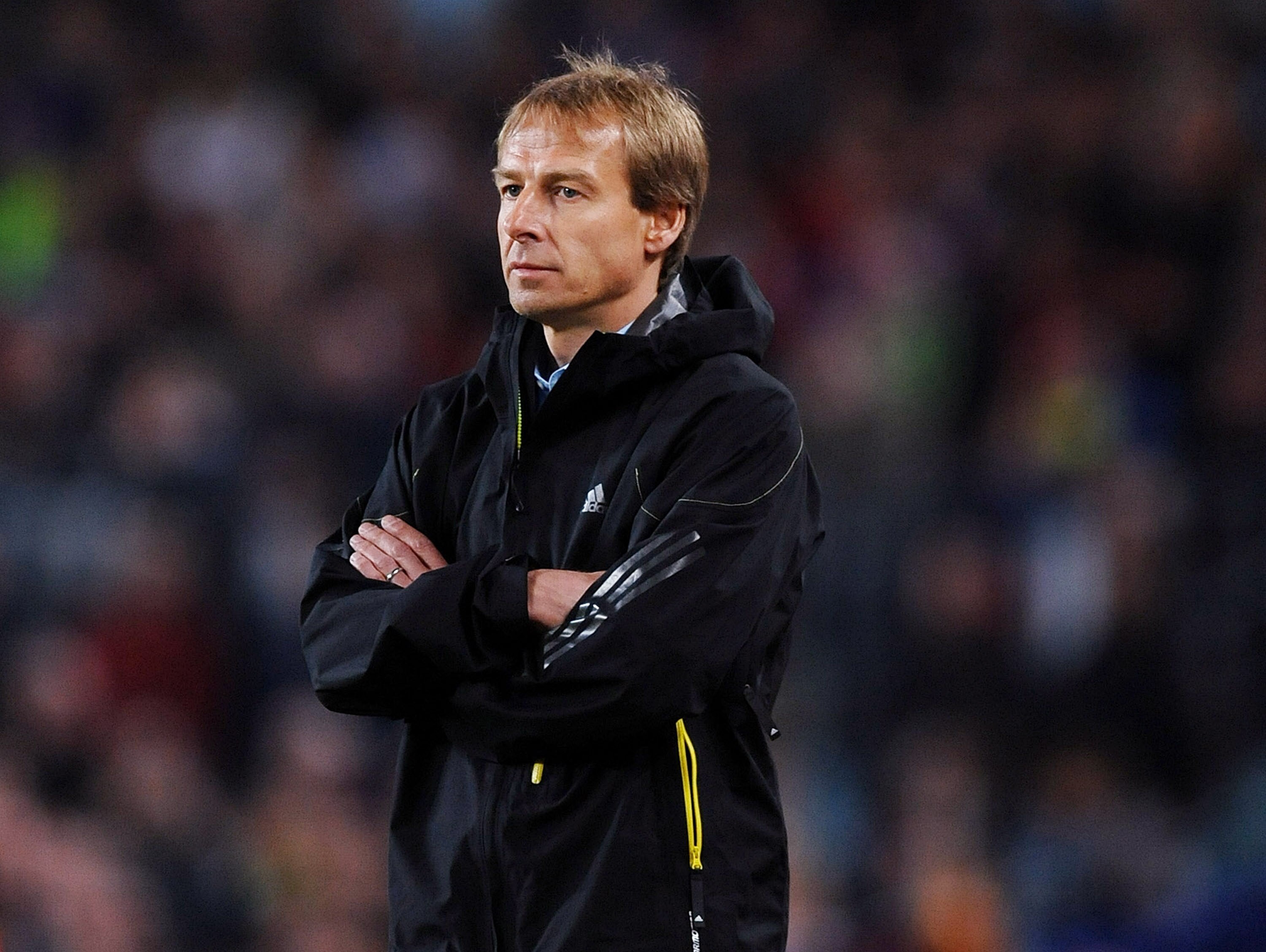 BARCELONA, SPAIN - APRIL 08:  (FILE PHOTO) Head coach Jurgen Klinsmann of Bayern Munich follows his players during the UEFA Champions League quarter final first leg match between FC Barcelona and FC Bayern Munich at the Camp Nou stadium on April 8, 2009 i