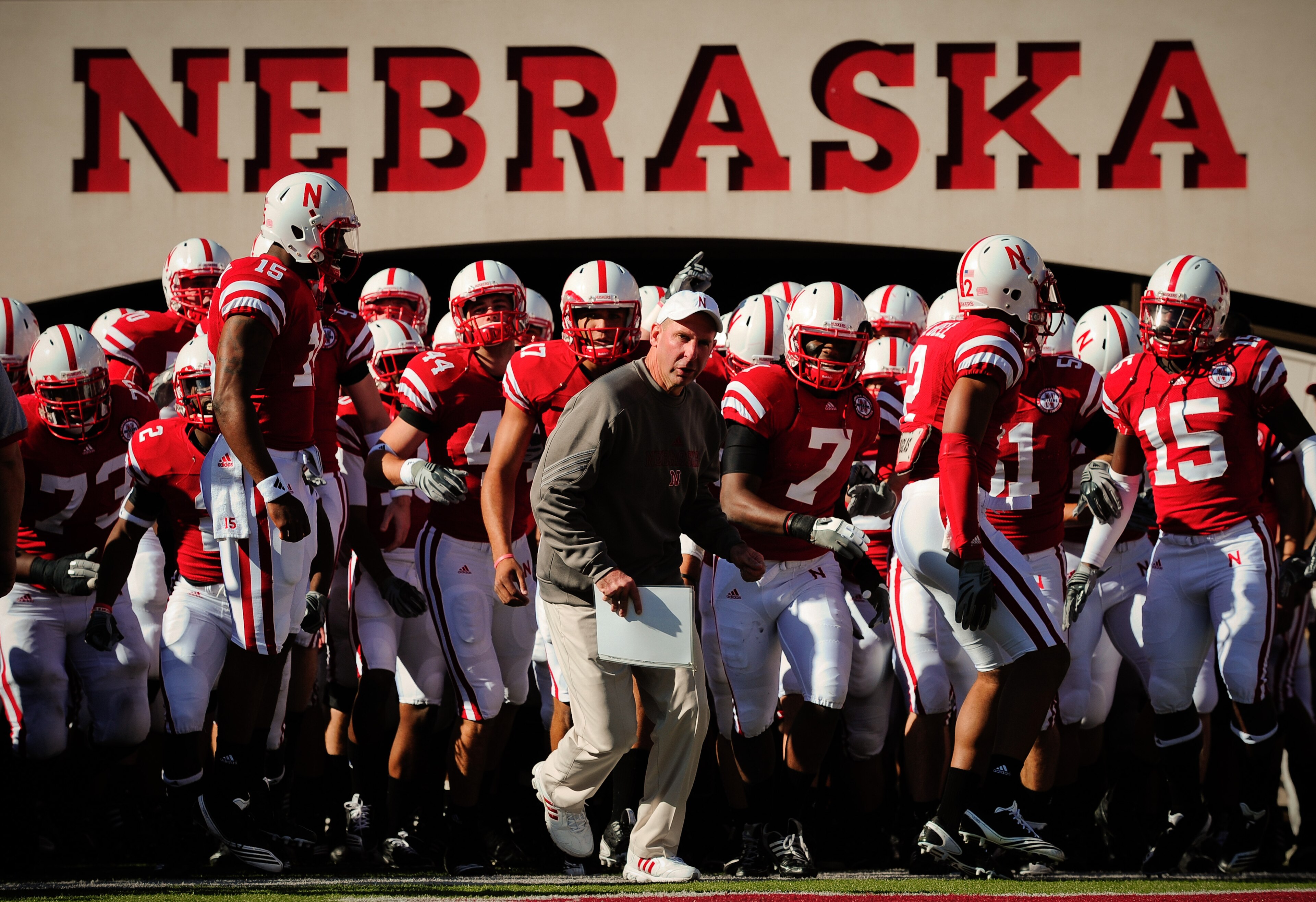 LINCOLN, NE - OCTOBER 30: Coach Bo Pelini leads his Nebraska Cornhusker football team on the field against the Missouri Tigers at Memorial Stadium on October 30, 2010 in Lincoln, Nebraska. Nebraska Defeated Missouri 31-17. (Photo by Eric Francis/Getty Im LINCOLN, NE - OCTOBER 30: Coach Bo Pelini leads his Nebraska Cornhusker football team on the field against the Missouri Tigers at Memorial Stadium on October 30, 2010 in Lincoln, Nebraska. Nebraska Defeated Missouri 31-17. (Photo by Eric Francis/Getty Im