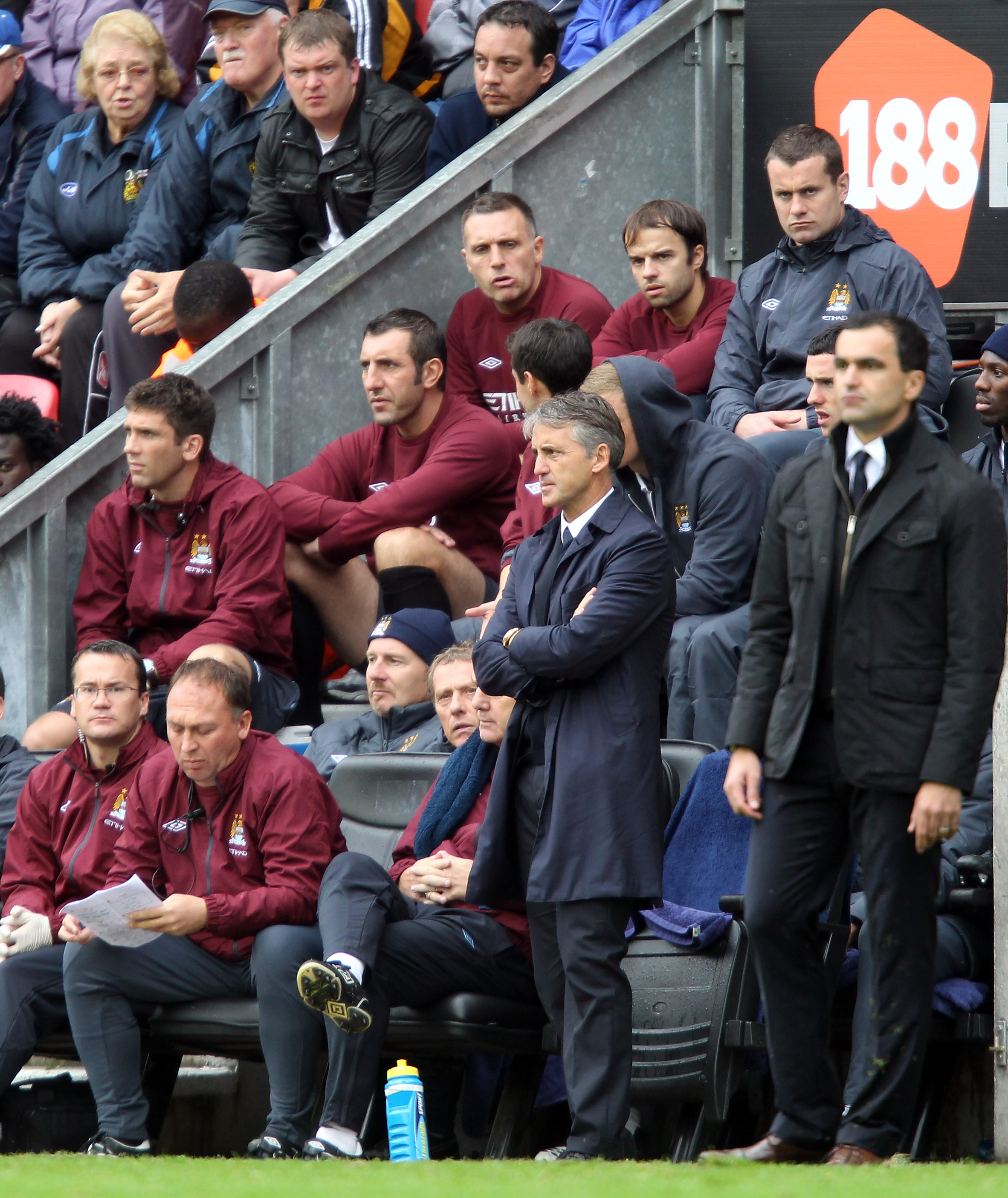 WIGAN, ENGLAND - SEPTEMBER 19:  Shay Given of Mancgester on the bench during the Barclays Premiership match between Wigan Athletic and Manchester City at the DW Stadium on September 19, 2010 in Wigan, England.  (Photo by Ross Kinnaird/Getty Images)