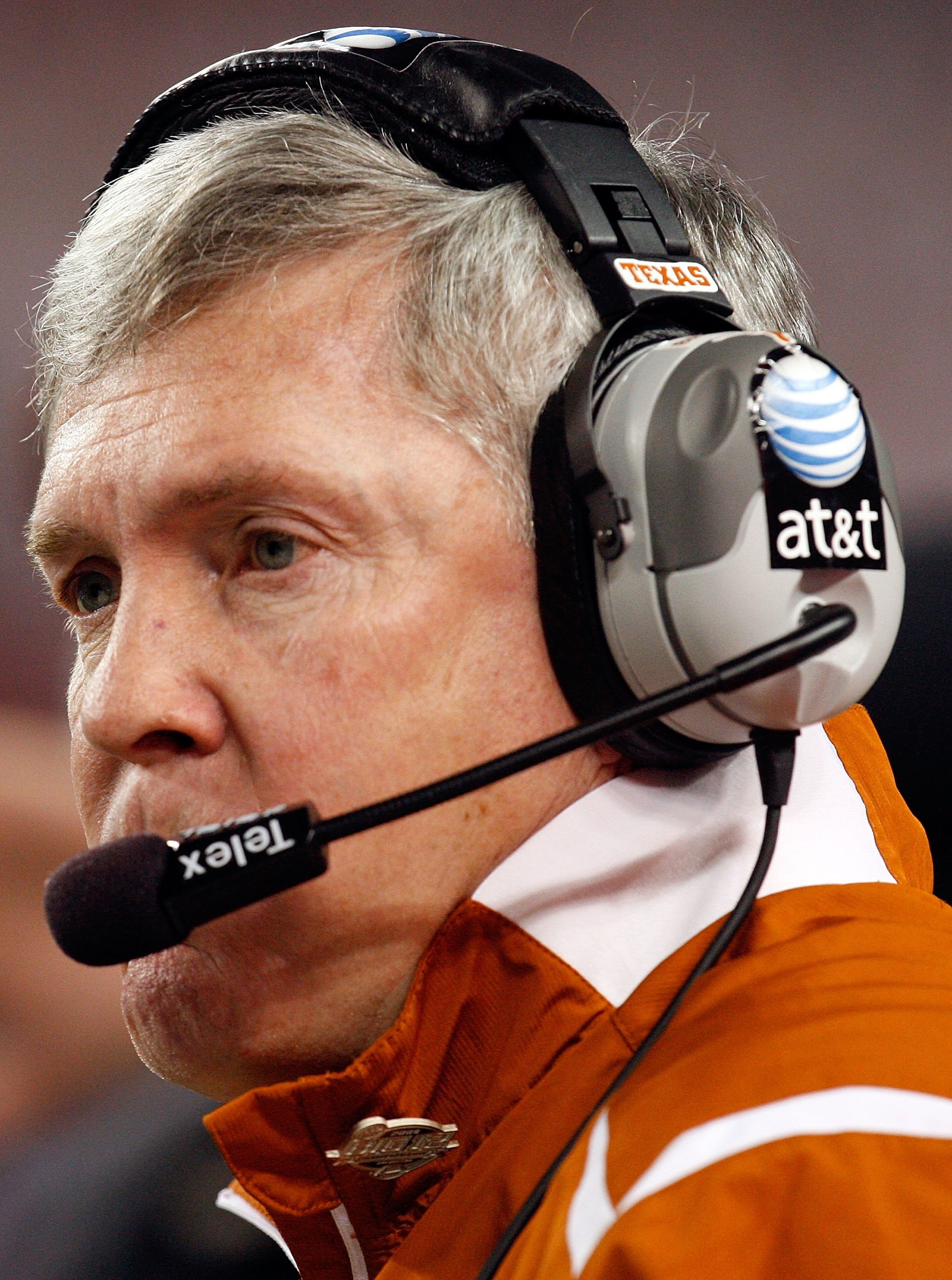 ARLINGTON, TX - DECEMBER 05:  Head coach Mack Brown of the Texas Longhorns at Cowboys Stadium on December 5, 2009 in Arlington, Texas.  (Photo by Ronald Martinez/Getty Images)