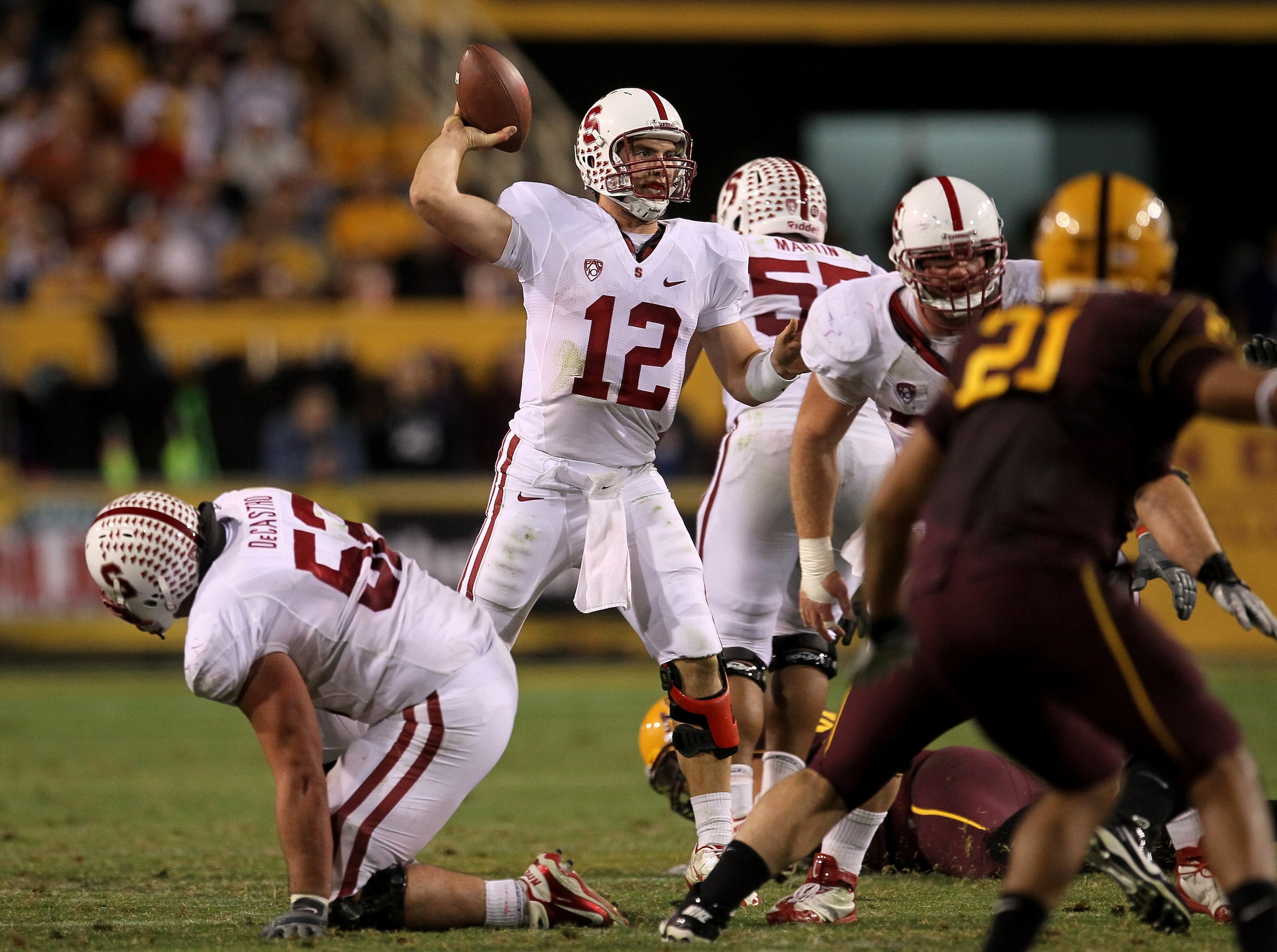 TEMPE, AZ - NOVEMBER 13:  Quarterback Andrew Luck #12 of the Stanford Cardinal throws a pass against the Arizona State Sun Devils at Sun Devil Stadium on November 13, 2010 in Tempe, Arizona.The Cardinal won 17-13.  (Photo by Stephen Dunn/Getty Images)