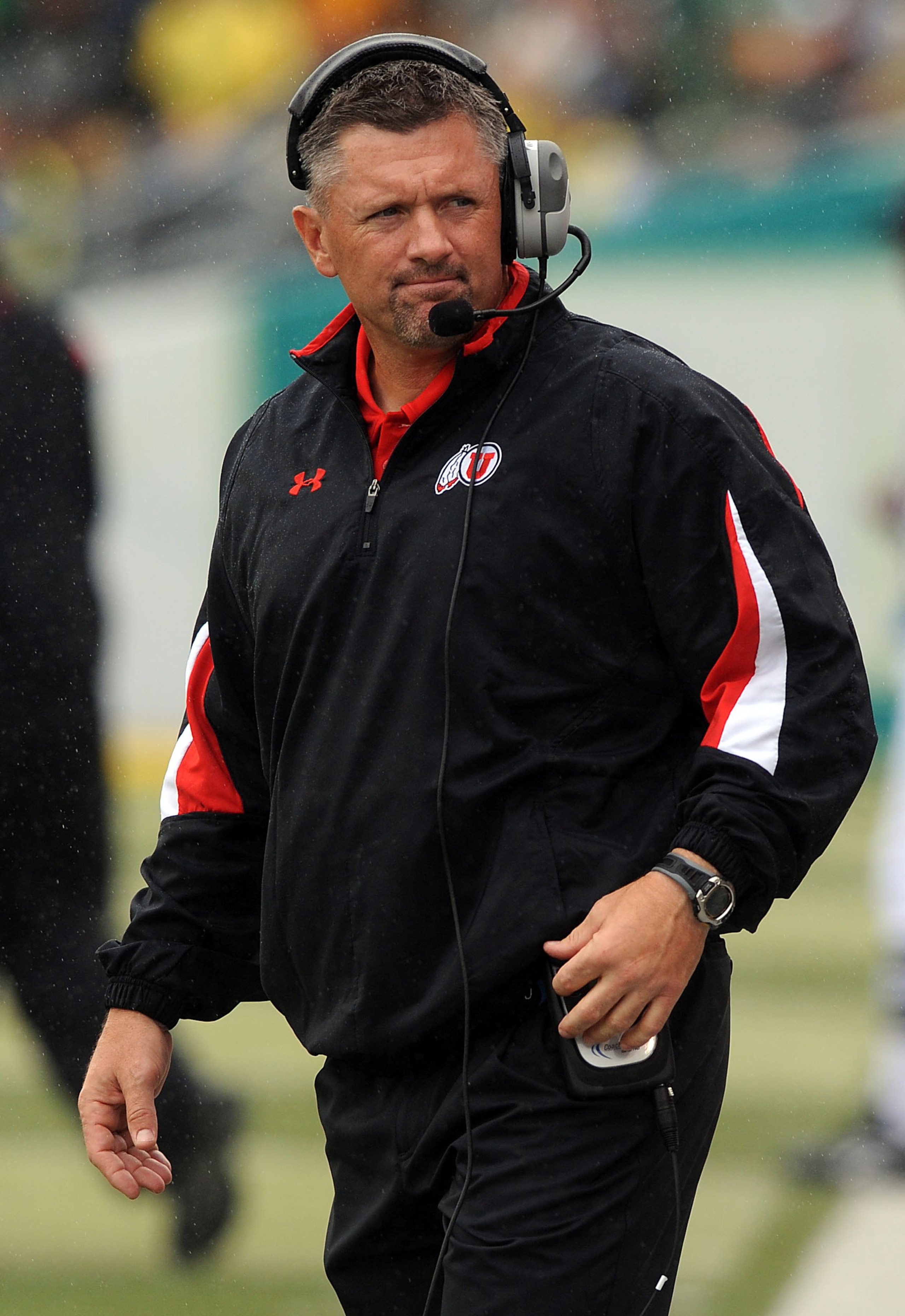 EUGENE, OR - SEPTEMBER 19: Head coach Kyle Whittingham of the Utah Utes works the sidelines in the second quarter of the game against the Oregon Ducks at Autzen Stadium on September 19, 2009 in Eugene, Oregon. Oregon won the game 31-24. (Photo by Steve D EUGENE, OR - SEPTEMBER 19: Head coach Kyle Whittingham of the Utah Utes works the sidelines in the second quarter of the game against the Oregon Ducks at Autzen Stadium on September 19, 2009 in Eugene, Oregon. Oregon won the game 31-24. (Photo by Steve D