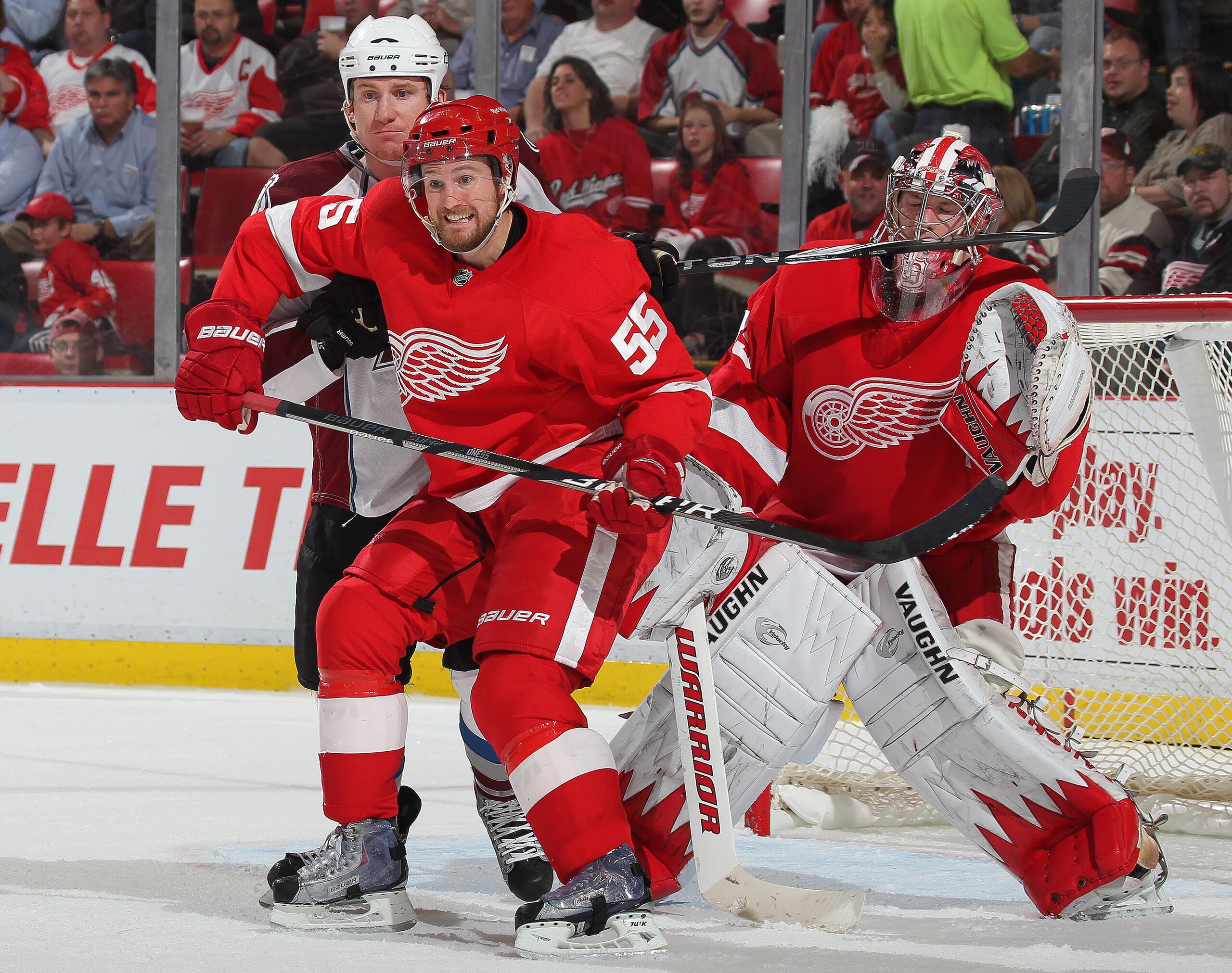 DETROIT,MI - NOVEMBER 13: Niklas Kronwall #55 of the Detroit Red Wings defends in a game against the Colorado Avalanche on November 13, 2010 at the Joe Louis Arena in Detroit, Michigan. The Wings defeated the Avalanche 3-1. (Photo by Claus Andersen/Getty DETROIT,MI - NOVEMBER 13: Niklas Kronwall #55 of the Detroit Red Wings defends in a game against the Colorado Avalanche on November 13, 2010 at the Joe Louis Arena in Detroit, Michigan. The Wings defeated the Avalanche 3-1. (Photo by Claus Andersen/Getty