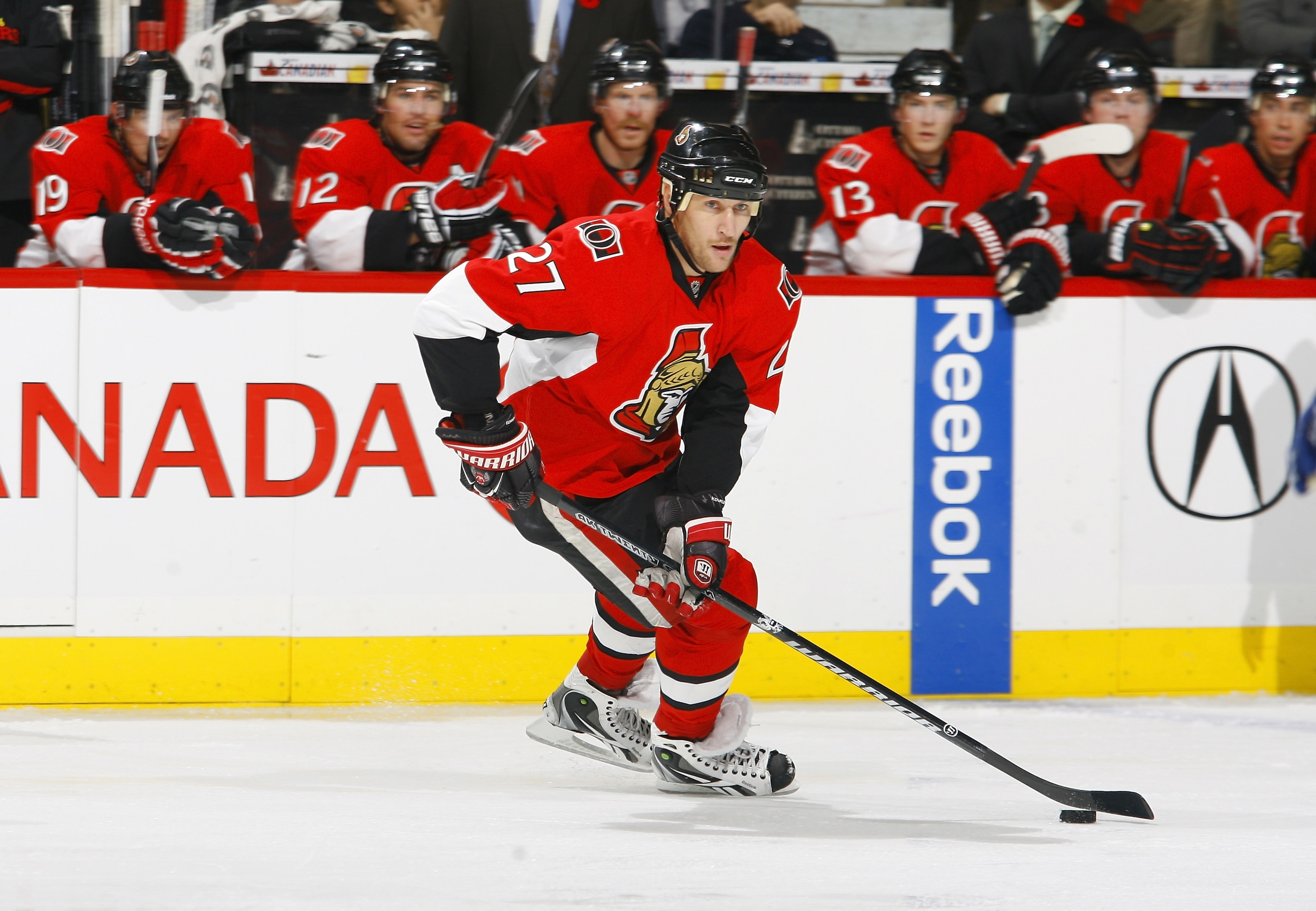 OTTAWA, CANADA - NOVEMBER 11: Alex Kovalev #27 of the Ottawa Senators skates up ice with the puck during a game against the Vancouver Canucks at Scotiabank Place on November 11, 2010 in Ottawa, Ontario, Canada. (Photo by Phillip MacCallum/Getty Images) OTTAWA, CANADA - NOVEMBER 11: Alex Kovalev #27 of the Ottawa Senators skates up ice with the puck during a game against the Vancouver Canucks at Scotiabank Place on November 11, 2010 in Ottawa, Ontario, Canada. (Photo by Phillip MacCallum/Getty Images)