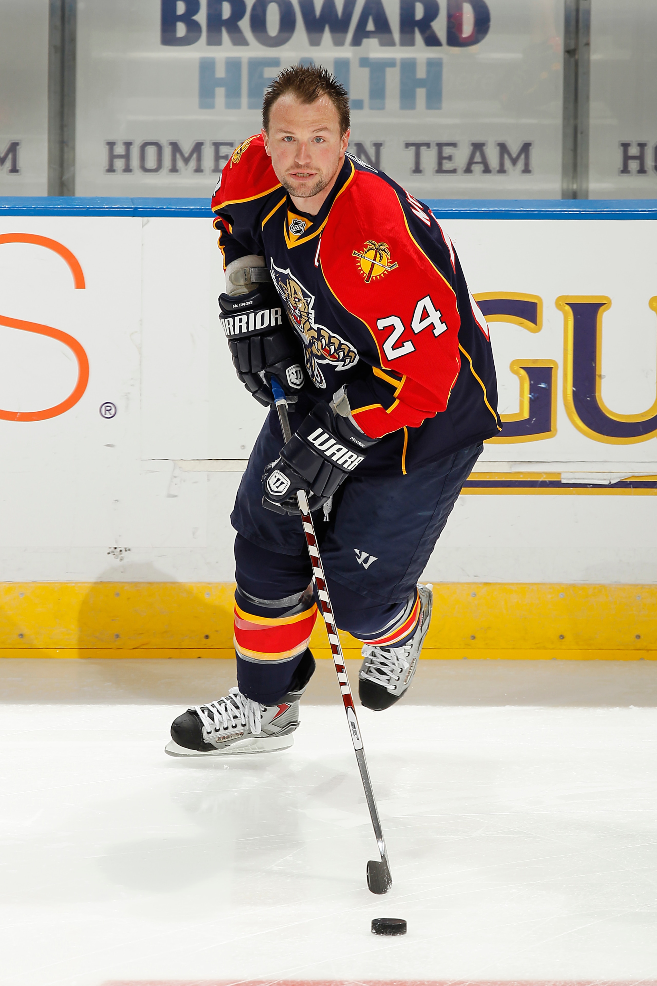 SUNRISE, FL - NOVEMBER 3: Bryan McCabe #24 of the Florida Panthers skates with the puck prior to the game against the Atlanta Thrashers on November 3, 2010 at the BankAtlantic Center in Sunrise, Florida. (Photo by Joel Auerbach/Getty Images) SUNRISE, FL - NOVEMBER 3: Bryan McCabe #24 of the Florida Panthers skates with the puck prior to the game against the Atlanta Thrashers on November 3, 2010 at the BankAtlantic Center in Sunrise, Florida. (Photo by Joel Auerbach/Getty Images)