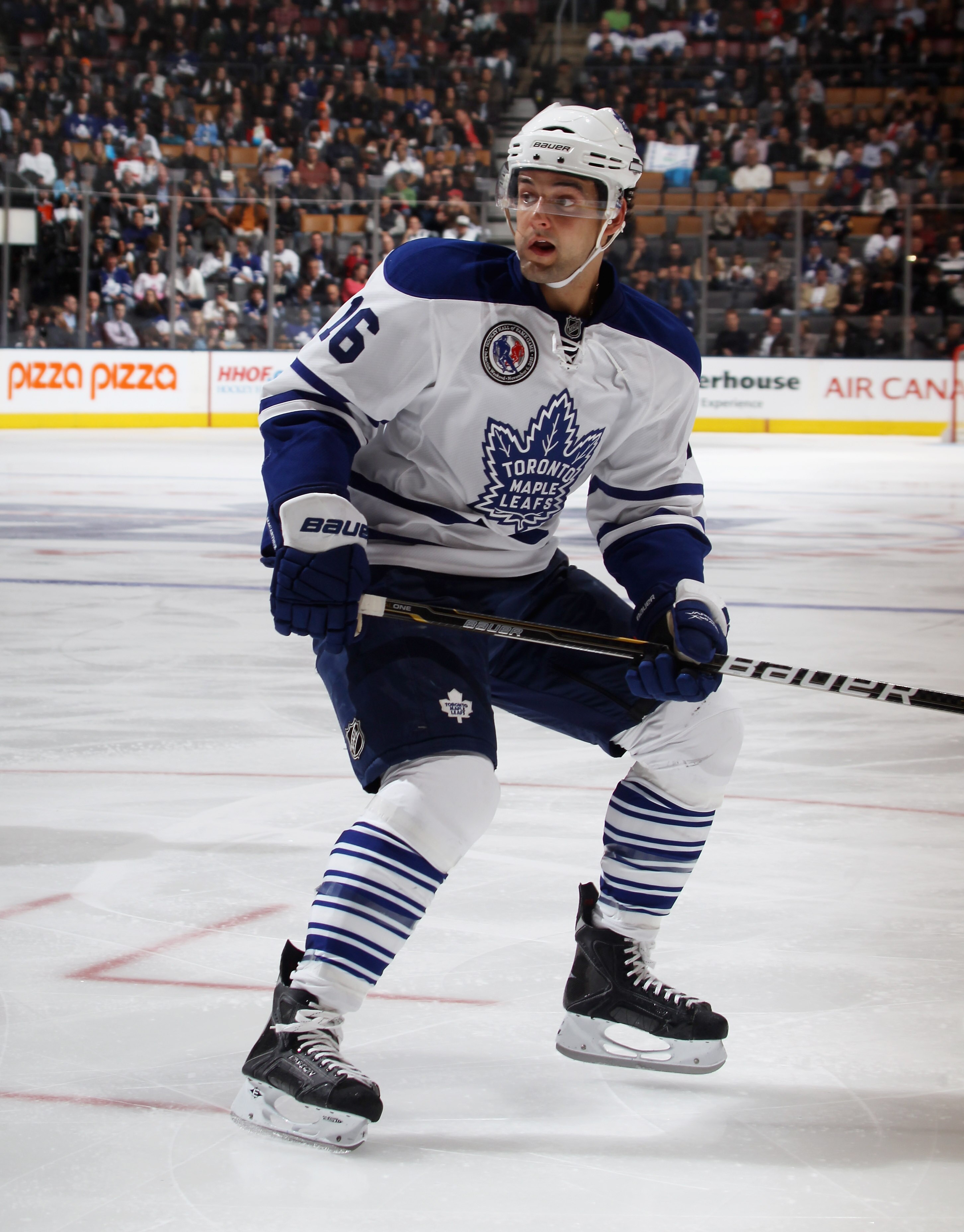 TORONTO, ON - NOVEMBER 06:  Clarke MacArthur #16 of the Toronto Maple Leafs skates against the Buffalo Sabres at the Air Canada Centre on November 6, 2010 in Toronto, Canada. The Sabres defeated the Maple Leafs 3-2.  (Photo by Bruce Bennett/Getty Images)