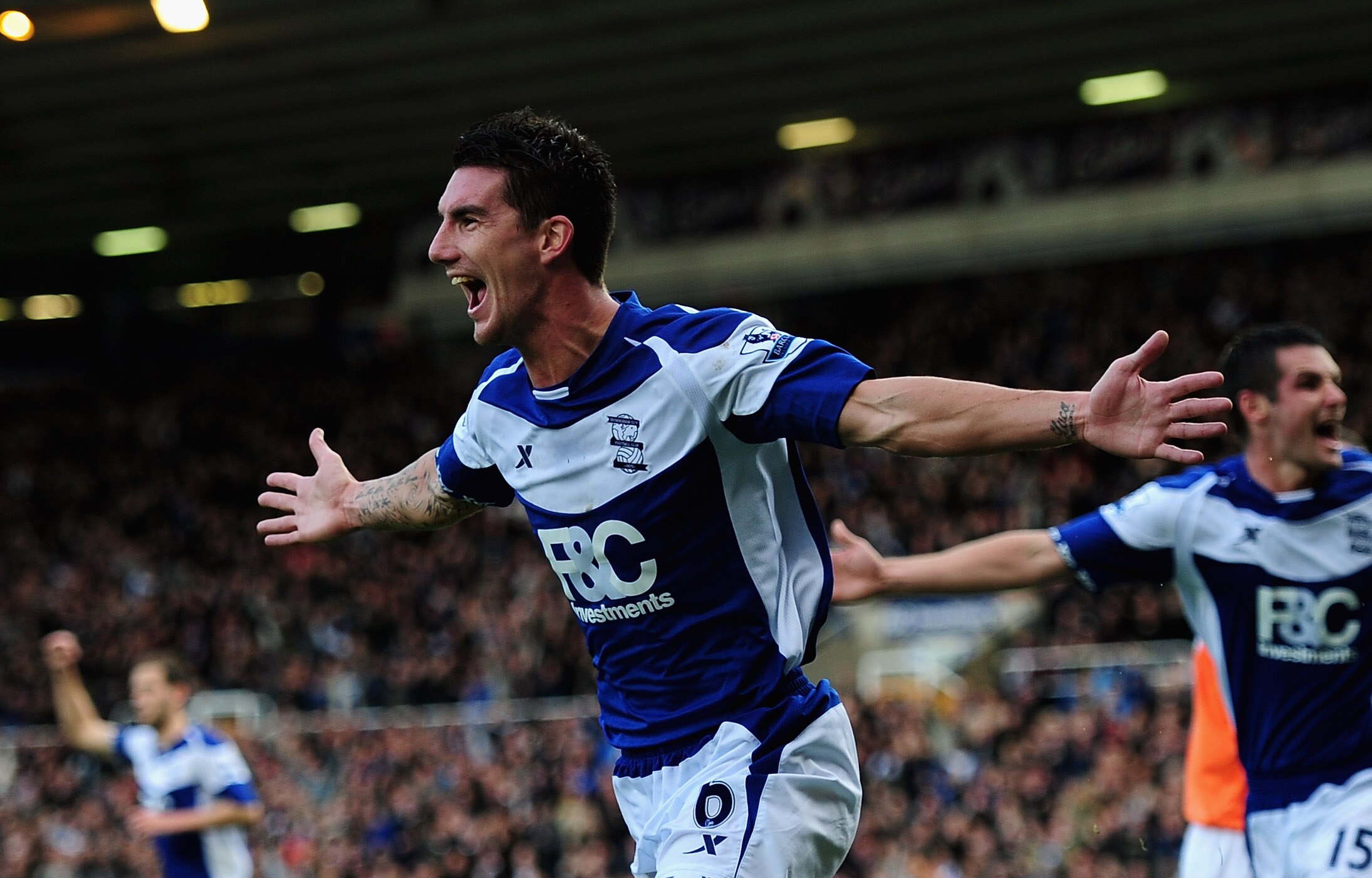 BIRMINGHAM, ENGLAND - OCTOBER 23:  Liam Ridgewell of Birmingham City celebrates his first half goal during the Barclays Premier League match between Birmingham City and Blackpool at St Andrews on October 23, 2010 in Birmingham, England.  (Photo by Laurenc