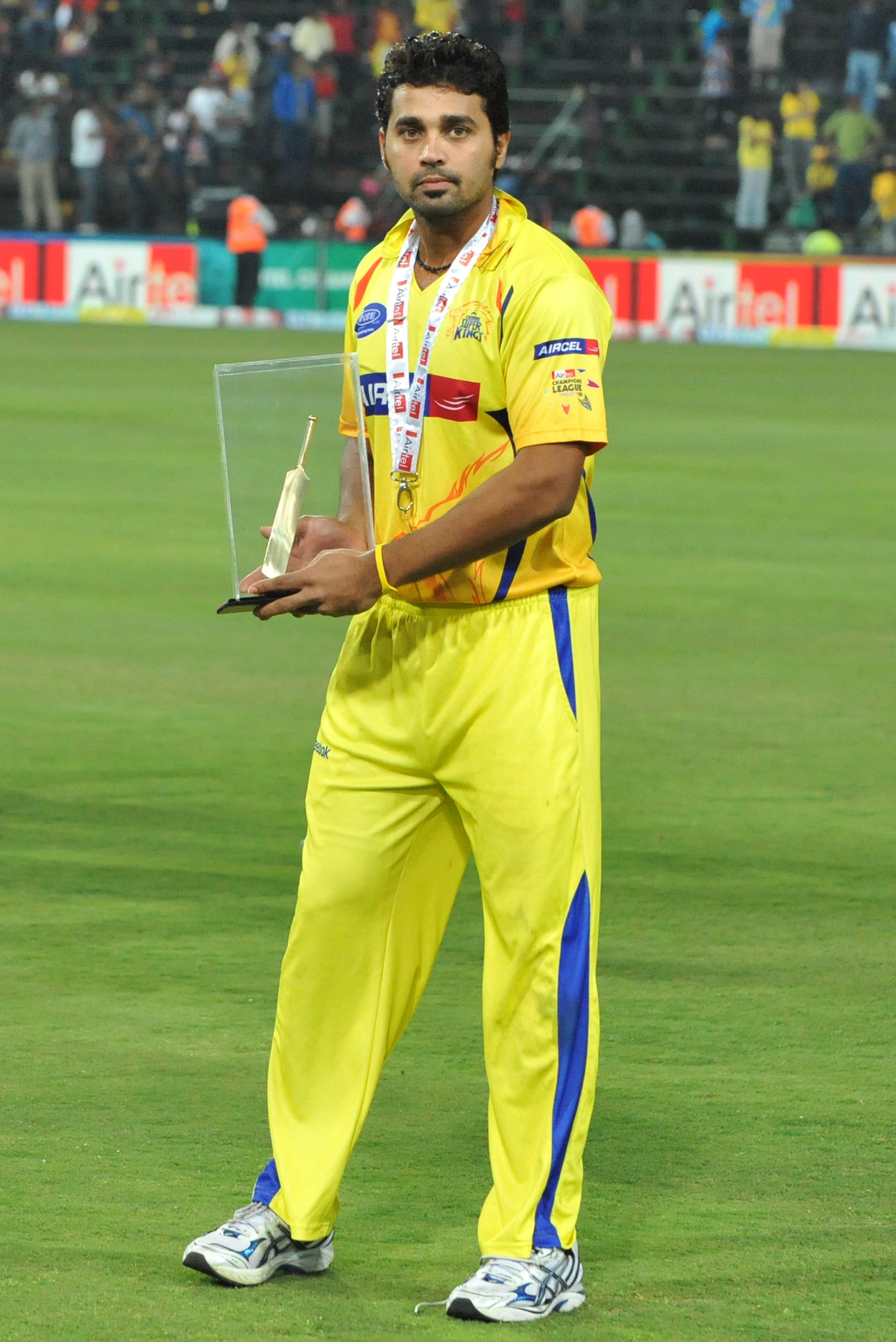 JOHANNESBURG, SOUTH AFRICA - SEPTEMBER 26: Murali Vijay of the Super Kings poses with his Man-of-the-Match trophy during the 2010 Airtel Champions League Twenty20 final match between Chennai Super Kings and Chevrolet Warriors from Bidvest Wanderers Stadiu