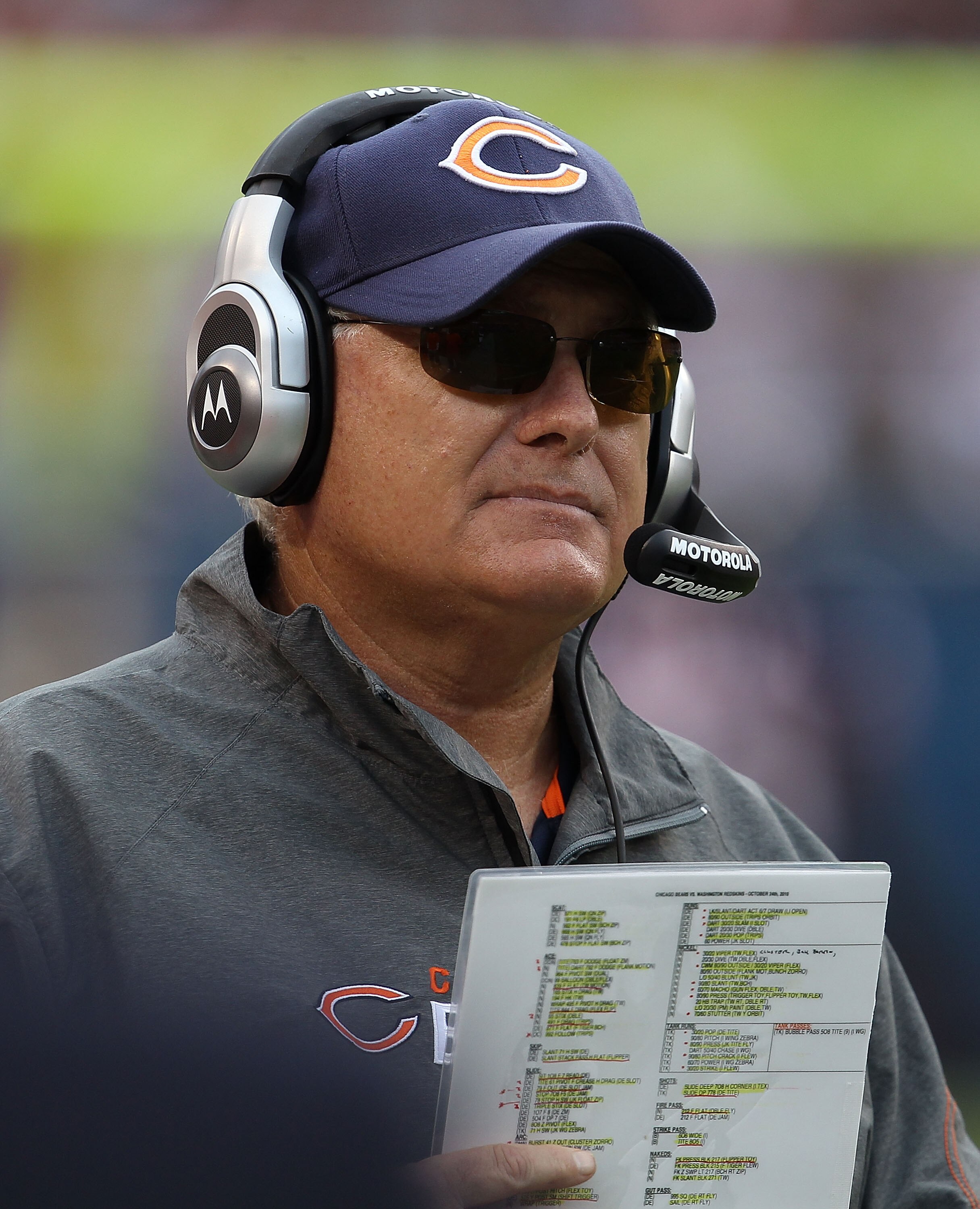CHICAGO - OCTOBER 24: Offensive coordinator Mike Martz of the Chicago Bears watches a play against the Washington Redskins at Soldier Field on October 24, 2010 in Chicago, Illinois. The Redskins defeated the Bears 17-14. (Photo by Jonathan Daniel/Getty Im