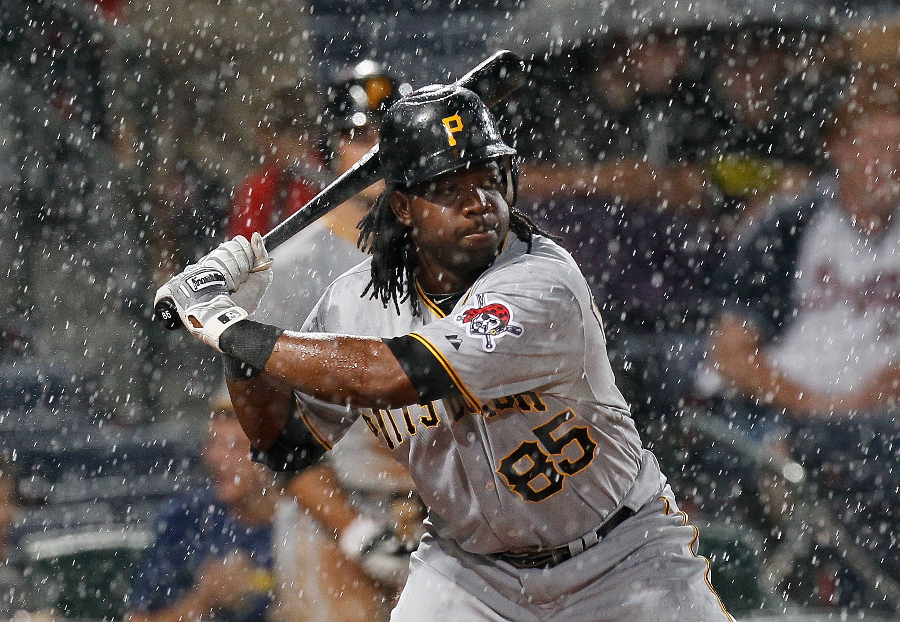 ATLANTA - MAY 28:  Lastings Milledge #85 of the Pittsburgh Pirates against the Atlanta Braves at Turner Field on May 28, 2010 in Atlanta, Georgia.  (Photo by Kevin C. Cox/Getty Images)