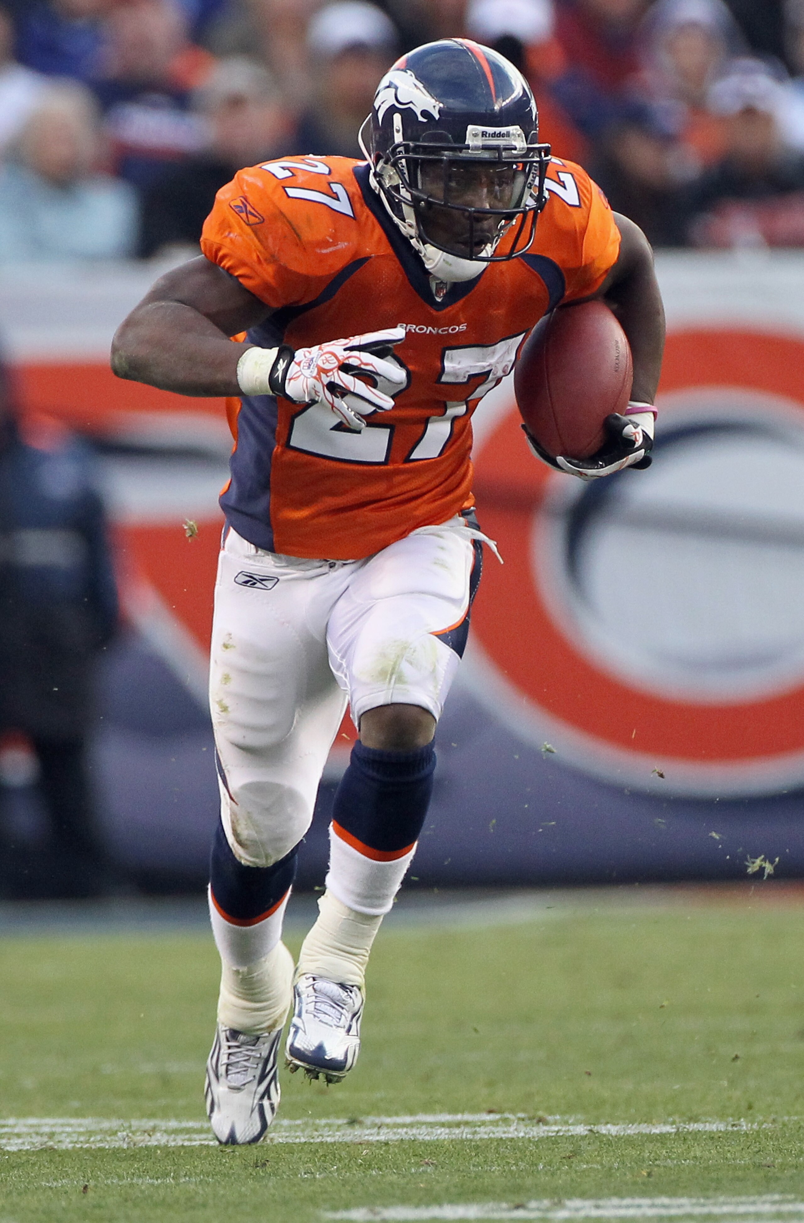 DENVER - NOVEMBER 14: Running back Knowshon Moreno #27 of the Denver Broncos rushes against the Kansas City Chiefs at INVESCO Field at Mile High on November 14, 2010 in Denver, Colorado. The Broncos defeated the Chiefs 49-29. (Photo by Doug Pensinger/Ge DENVER - NOVEMBER 14: Running back Knowshon Moreno #27 of the Denver Broncos rushes against the Kansas City Chiefs at INVESCO Field at Mile High on November 14, 2010 in Denver, Colorado. The Broncos defeated the Chiefs 49-29. (Photo by Doug Pensinger/Ge