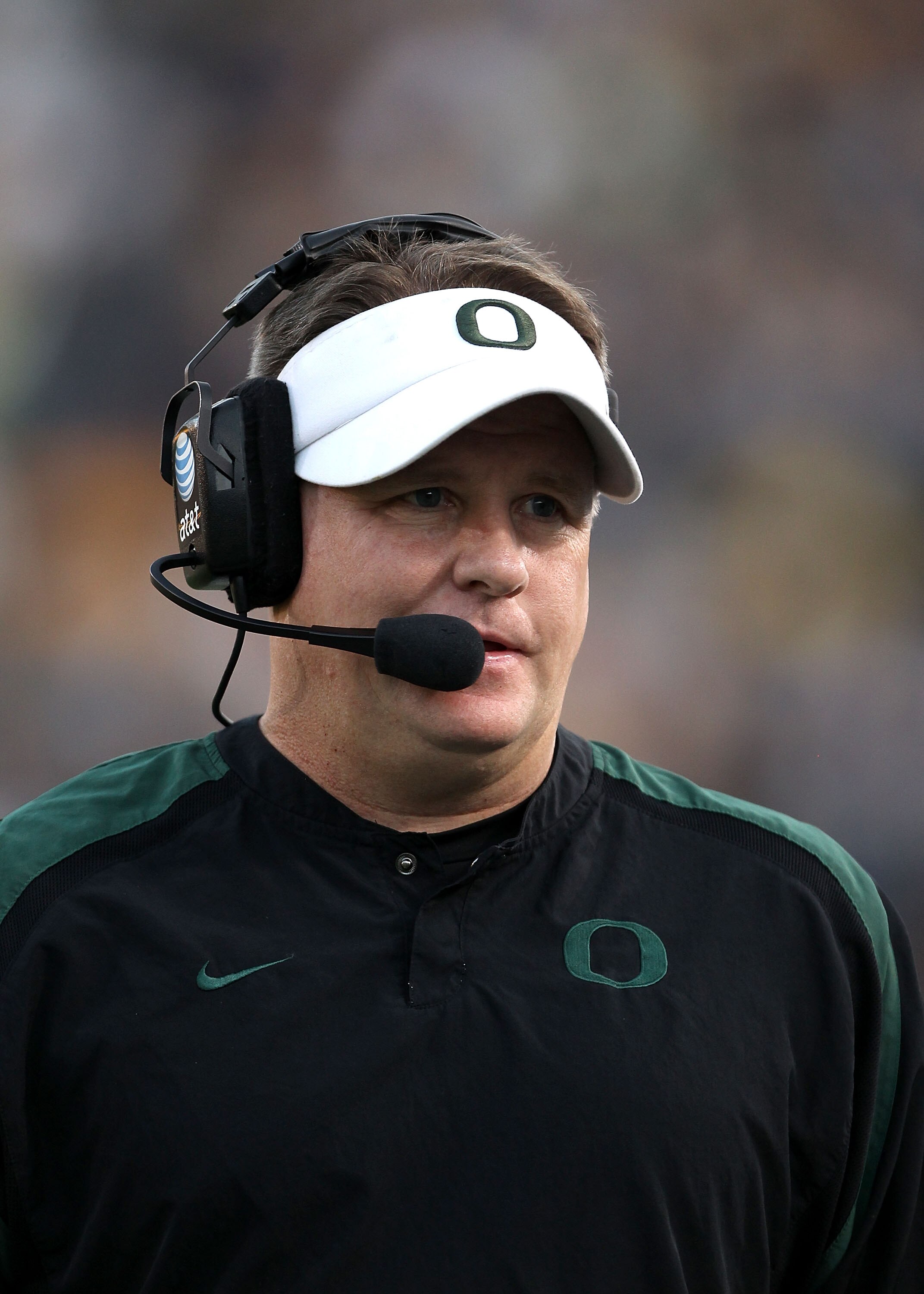 BERKELEY, CA - NOVEMBER 13: Head coach Chip Kelly of the Oregon Ducks walks the sidelines during their game against the California Golden Bears  at California Memorial Stadium on November 13, 2010 in Berkeley, California.  (Photo by Ezra Shaw/Getty Images