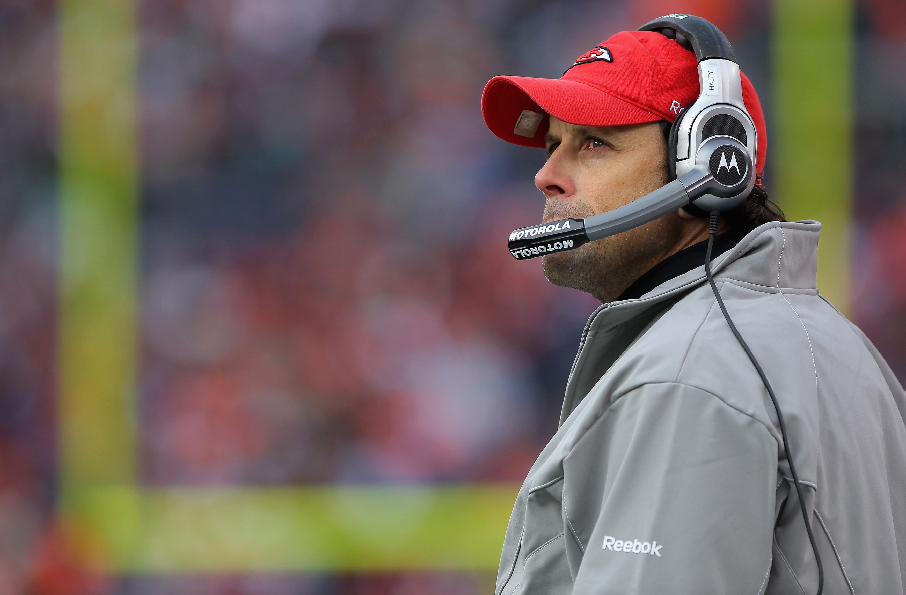 DENVER - NOVEMBER 14:  Head coach Todd Haley of the Kansas City Chiefs leads his team against the Denver Broncos at INVESCO Field at Mile High on November 14, 2010 in Denver, Colorado. The Broncos defeated the Chiefs 49-29.  (Photo by Doug Pensinger/Getty