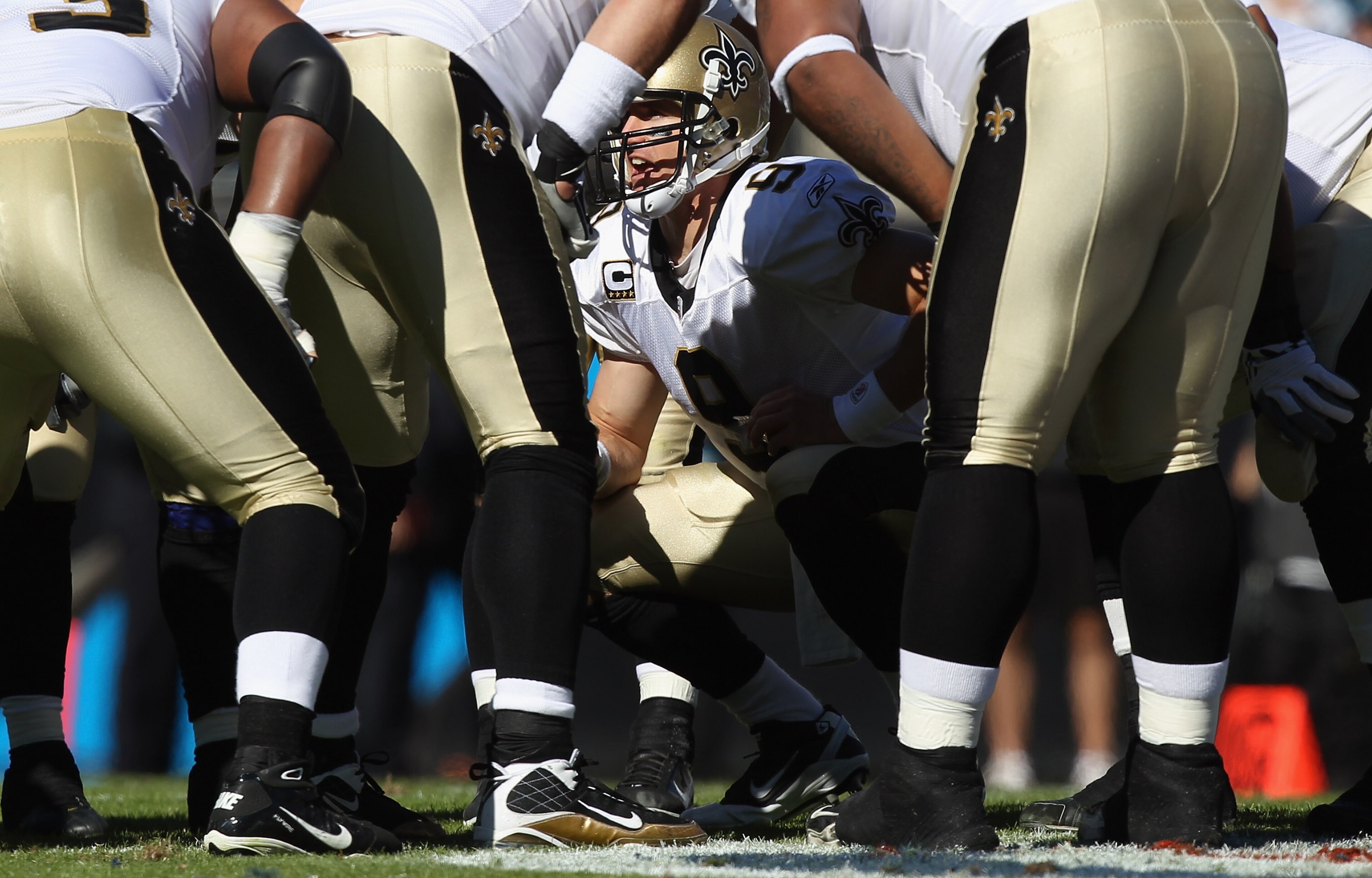 CHARLOTTE, NC - NOVEMBER 07: Drew Brees #9 of the New Orleans Saints calls a play against the Carolina Panthers during their game at Bank of America Stadium on November 7, 2010 in Charlotte, North Carolina. (Photo by Streeter Lecka/Getty Images) CHARLOTTE, NC - NOVEMBER 07: Drew Brees #9 of the New Orleans Saints calls a play against the Carolina Panthers during their game at Bank of America Stadium on November 7, 2010 in Charlotte, North Carolina. (Photo by Streeter Lecka/Getty Images)