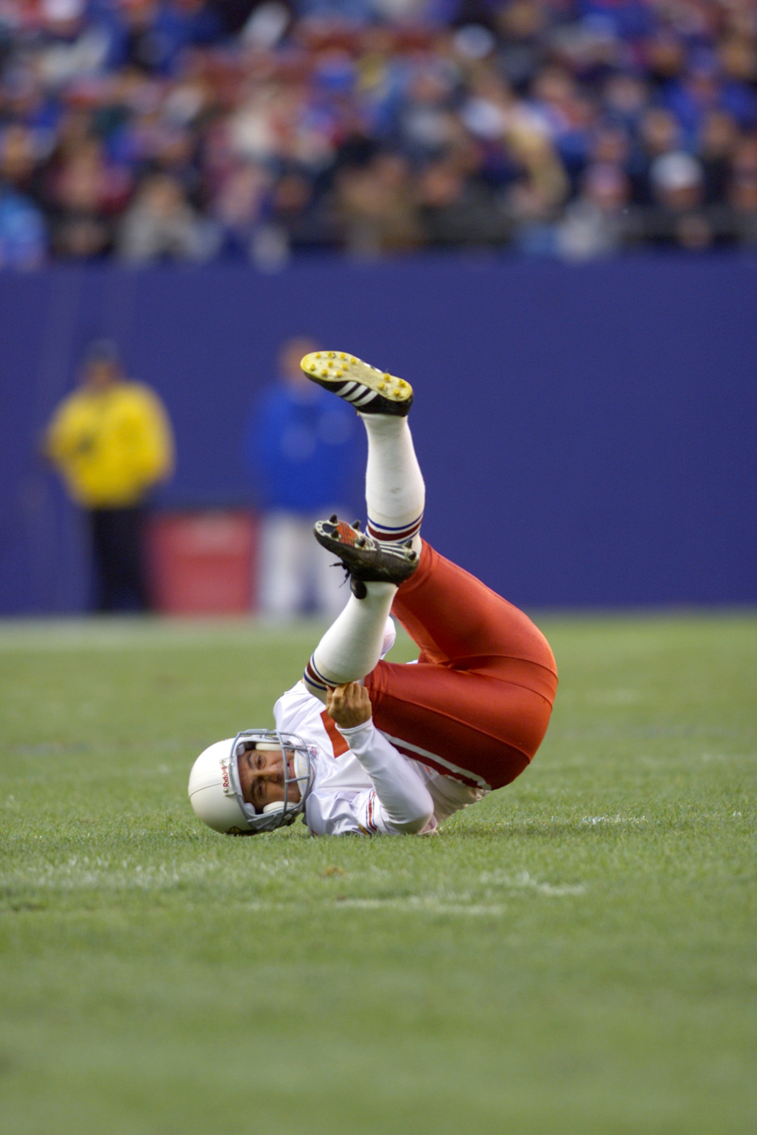 15 Dec 2001 : Bill Gramatica of the Arizona Cardinals injures himself while celebrating a field goal against the New York Giants during the game at the Meadowlands in East Rutherford, New Jersey. The Giants won 17-13. DIGITAL IMAGE. Mandatory Credit : Jam 15 Dec 2001 : Bill Gramatica of the Arizona Cardinals injures himself while celebrating a field goal against the New York Giants during the game at the Meadowlands in East Rutherford, New Jersey. The Giants won 17-13. DIGITAL IMAGE. Mandatory Credit : Jam