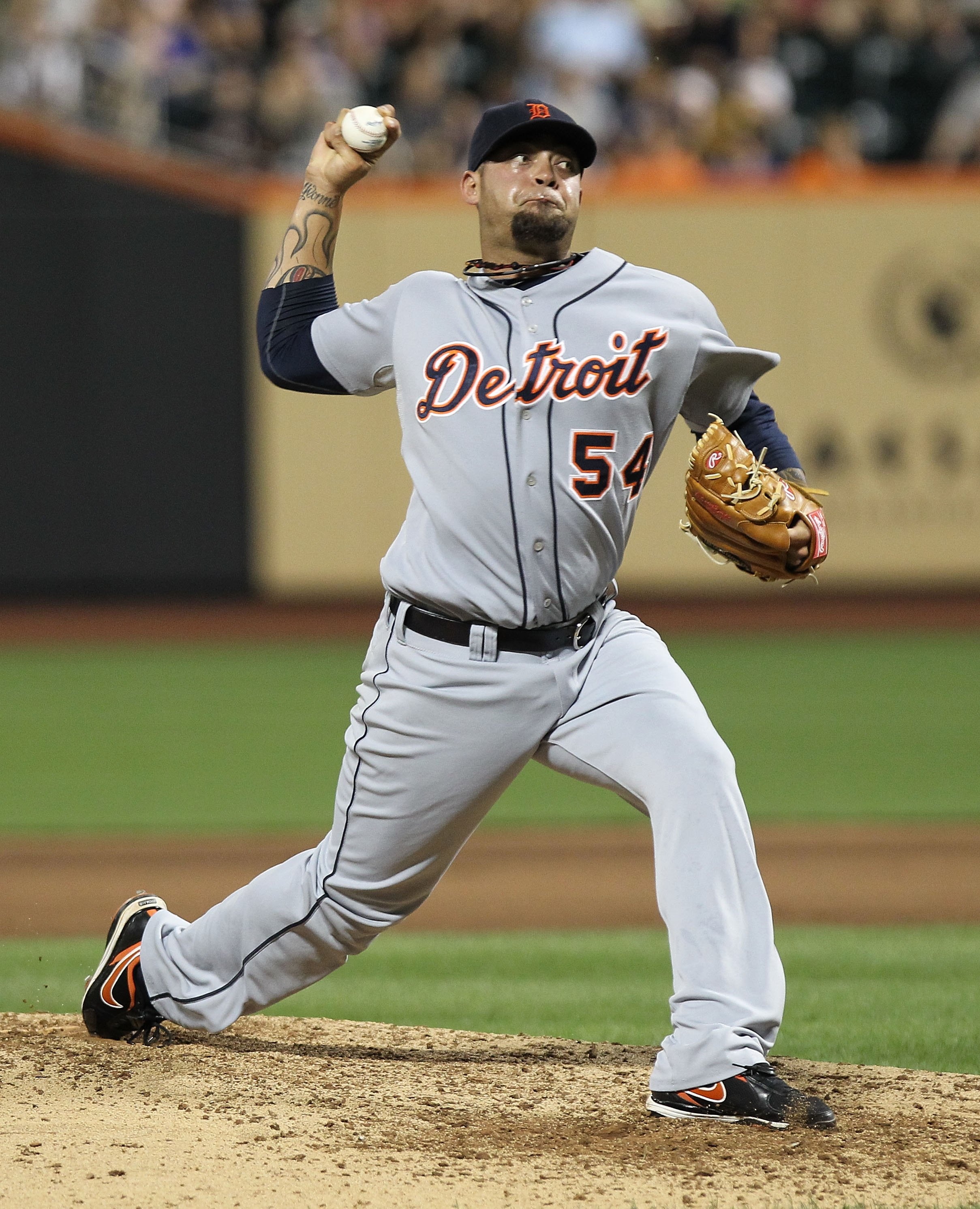 NEW YORK - JUNE 23:  Joel Zumaya #54 of the Detroit Tigers pitches against the New York Mets at Citi Field on June 23, 2010 in the Flushing neighborhood of the Queens borough of New York City.  (Photo by Nick Laham/Getty Images)