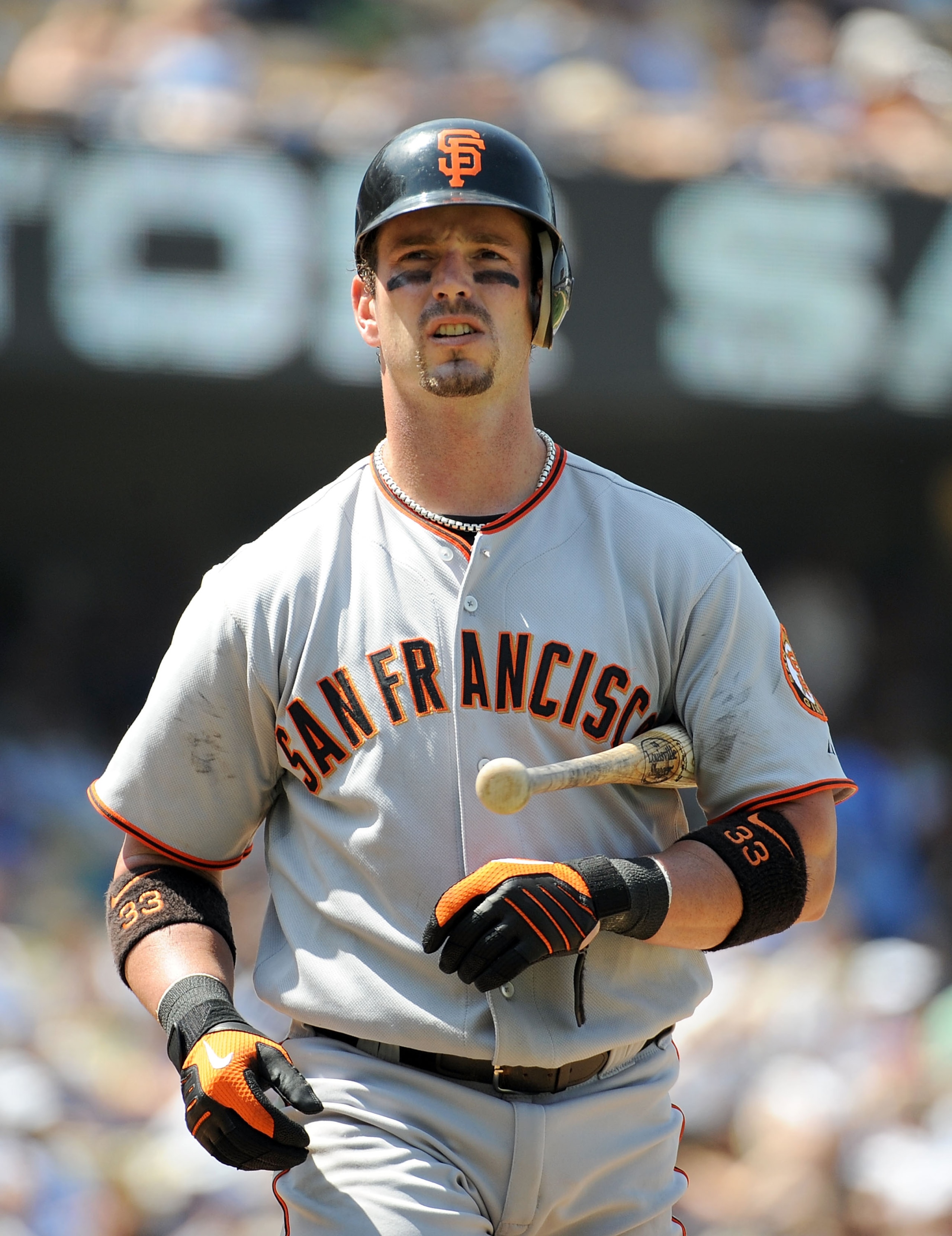 LOS ANGELES, CA - MAY 09: Aaron Rowand #33 of the San Francisco Giants reacts after his strikeout during the seventh inning at Dodger Stadium on May 9, 2009 in Los Angeles, California. (Photo by Harry How/Getty Images) LOS ANGELES, CA - MAY 09: Aaron Rowand #33 of the San Francisco Giants reacts after his strikeout during the seventh inning at Dodger Stadium on May 9, 2009 in Los Angeles, California. (Photo by Harry How/Getty Images)