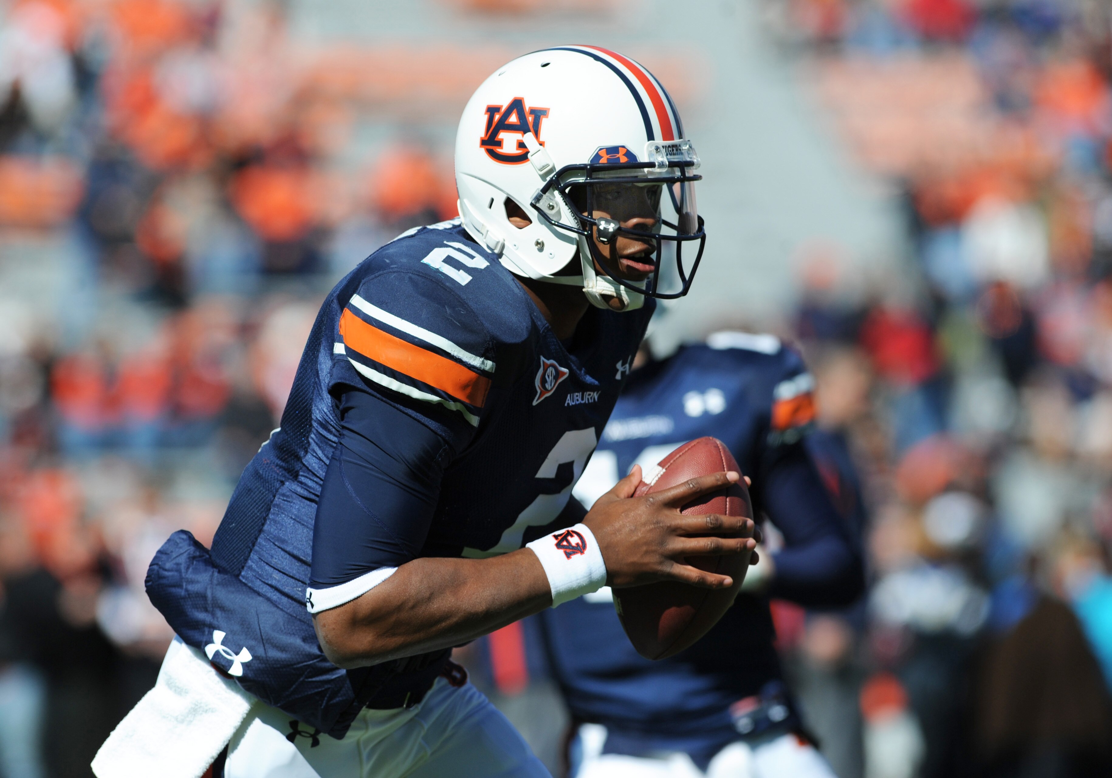 AUBURN, AL - NOVEMBER 06:  Quarterback Cam Newton #2 of the Auburn Tigers plays against the Chattanooga Mocs November 6, 2010 at Jordan-Hare Stadium in Auburn, Alabama.  (Photo by Al Messerschmidt/Getty Images)