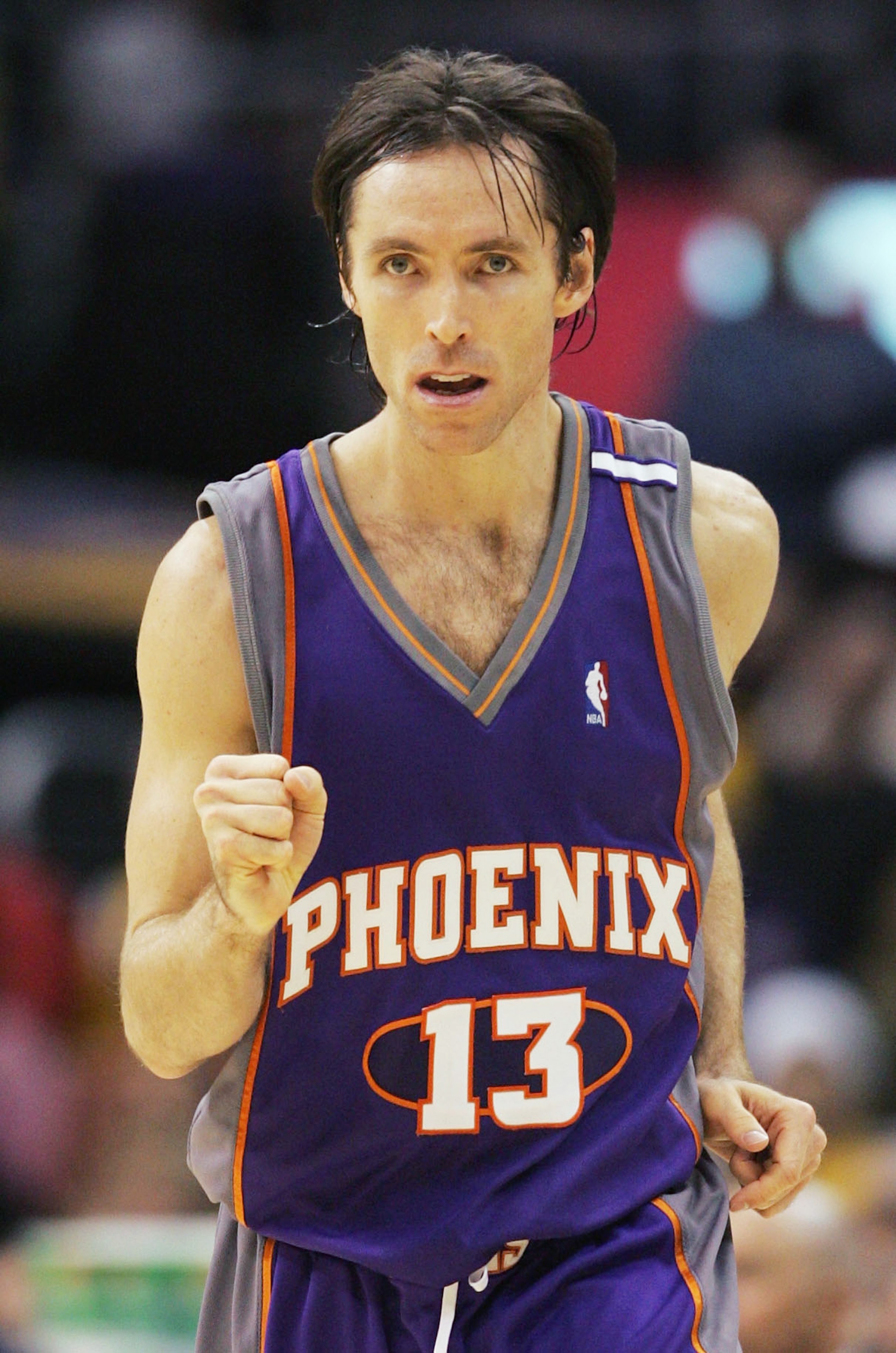 LOS ANGELES - DECEMBER 8:  Steve Nash #13 of the Phoenix Suns celebrates against the Los Angeles Lakers during the second half at Staples Center on December 8, 2004 in Los Angeles, California. The Suns defeated the Lakers 113-110.  NOTE TO USER: User expr