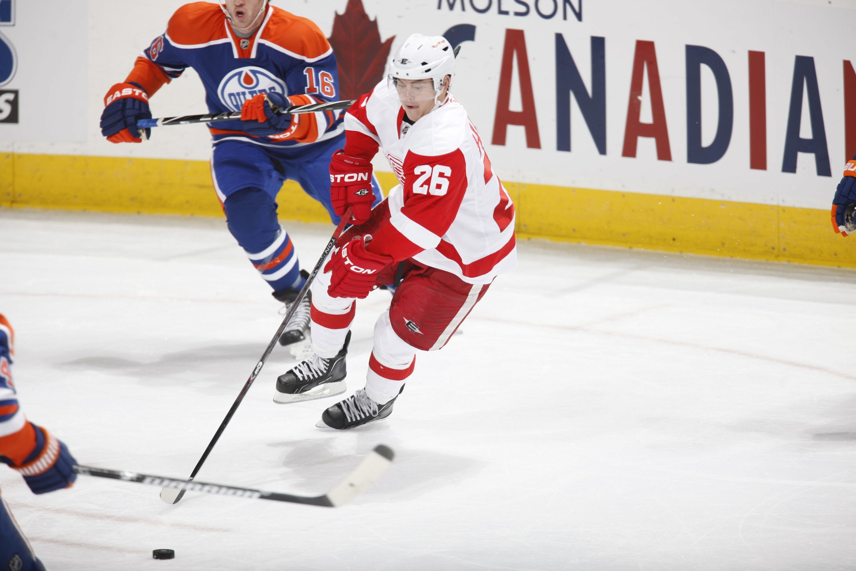 EDMONTON, CANADA - NOVEMBER 5: Jiri Hudler #26 of the Detroit Red Wings skates against the Edmonton Oilers on November 5, 2010 at Rexall Place in Edmonton, Alberta, Canada. (Photo by Dale MacMillan/Getty Images)
