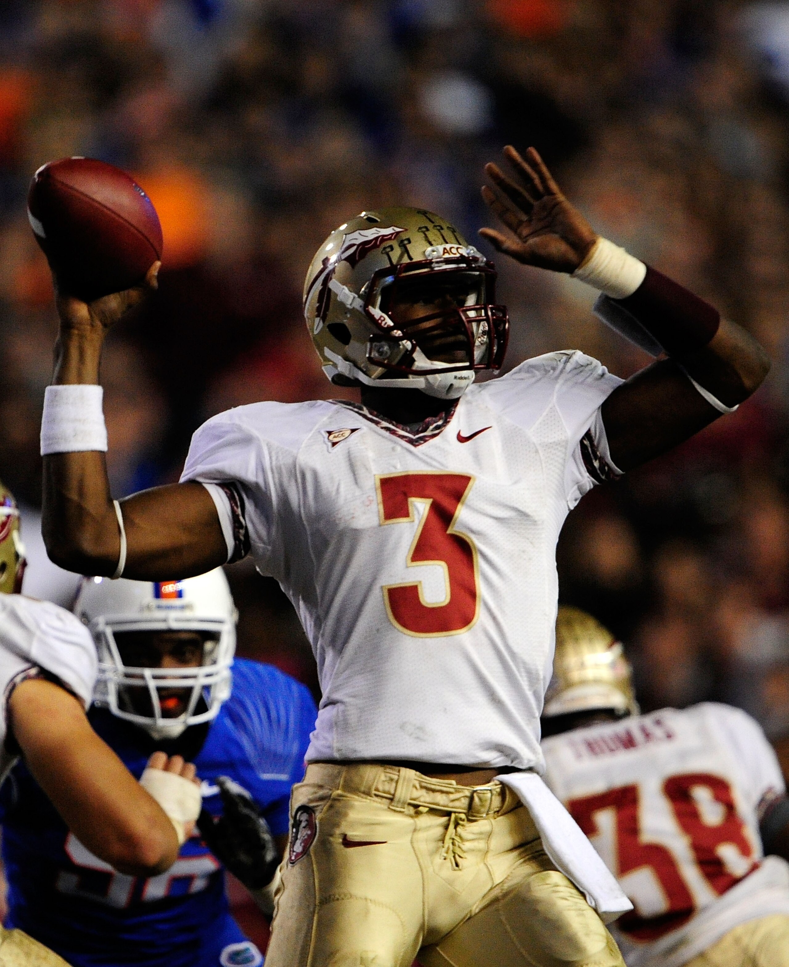 GAINESVILLE, FL - NOVEMBER 28: EJ Manuel #3 of the Florida State Seminoles attempts a pass against the Florida Gators at Ben Hill Griffin Stadium on November 28, 2009 in Gainesville, Florida. (Photo by Sam Greenwood/Getty Images) GAINESVILLE, FL - NOVEMBER 28: EJ Manuel #3 of the Florida State Seminoles attempts a pass against the Florida Gators at Ben Hill Griffin Stadium on November 28, 2009 in Gainesville, Florida. (Photo by Sam Greenwood/Getty Images)