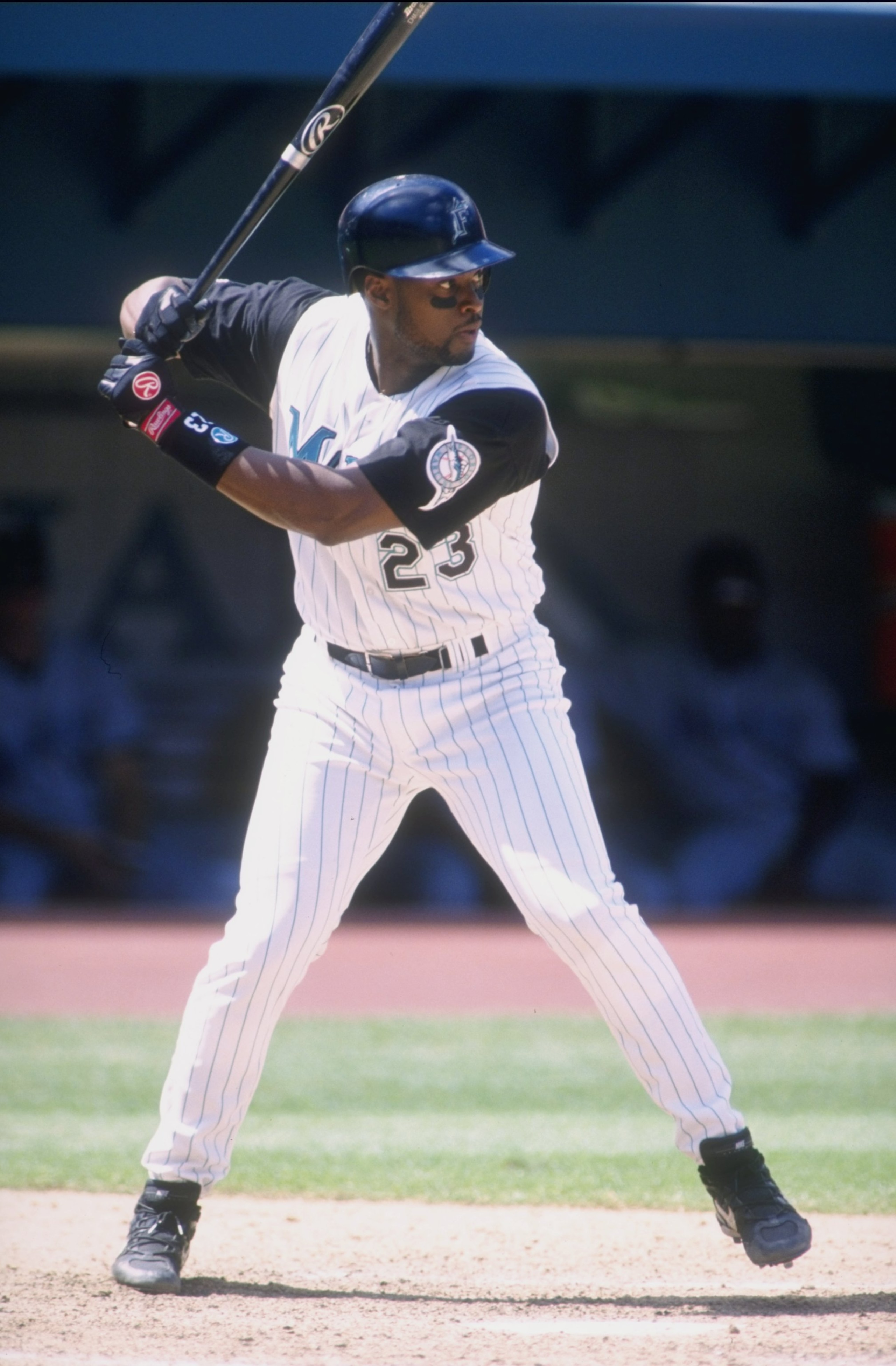 26 Apr 1998:  Catcher Charles Johnson of the Florida Marlins in action during a game against the Arizona Diamondbacks at the Pro Player Stadium in Miami, Florida. The Marlins defeated the Diamondbacks 12-6. Mandatory Credit: Scott Halleran  /Allsport