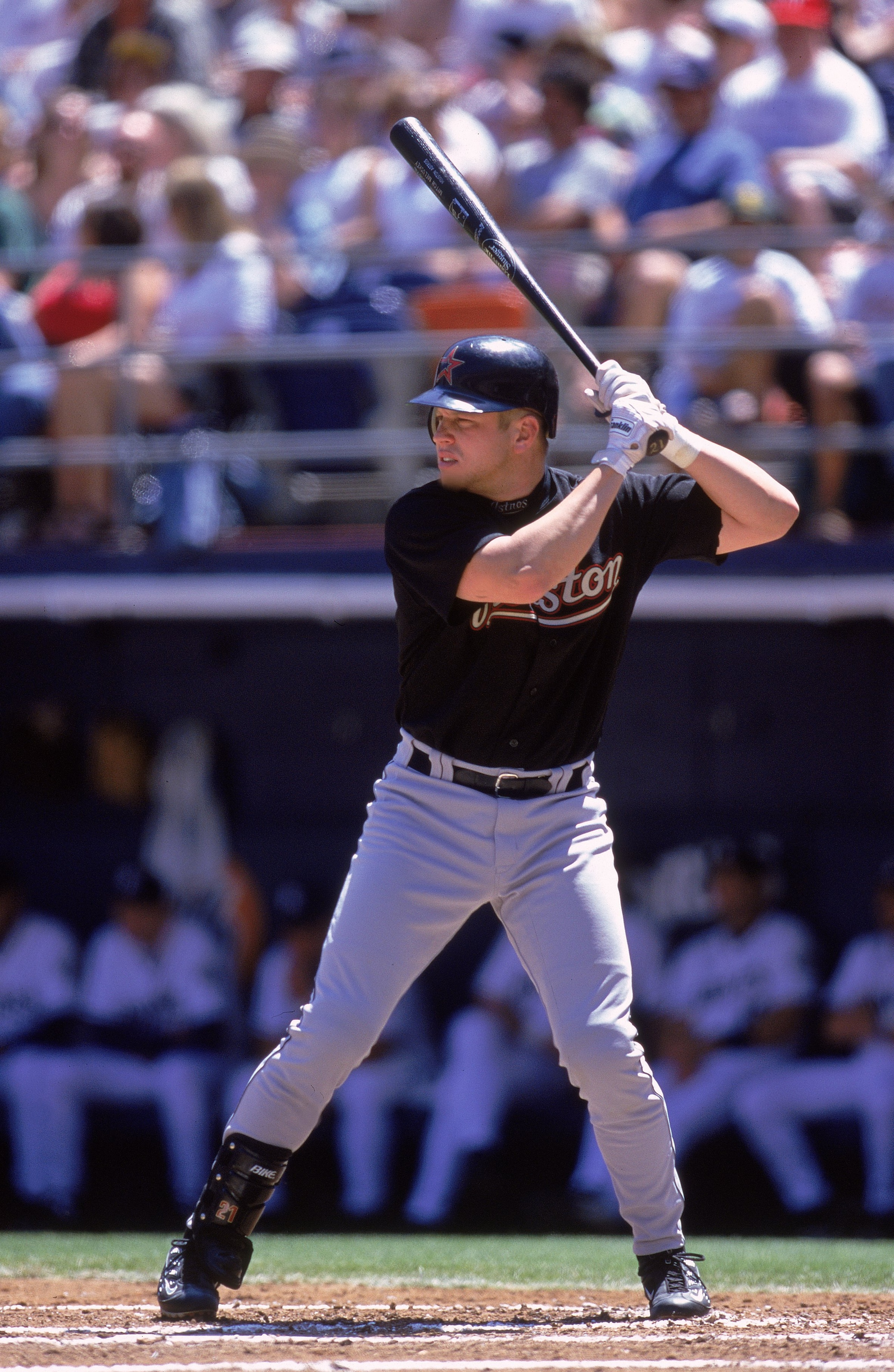 16 Apr 2000:  Mitch Meluskey #21 of the Houston Astros at bat during the game against the San Diego Padres at Qualcomm Stadium in San Diego, California. The Padres defeated the Astros 13-3. Mandatory Credit: Stephen Dunn  /Allsport