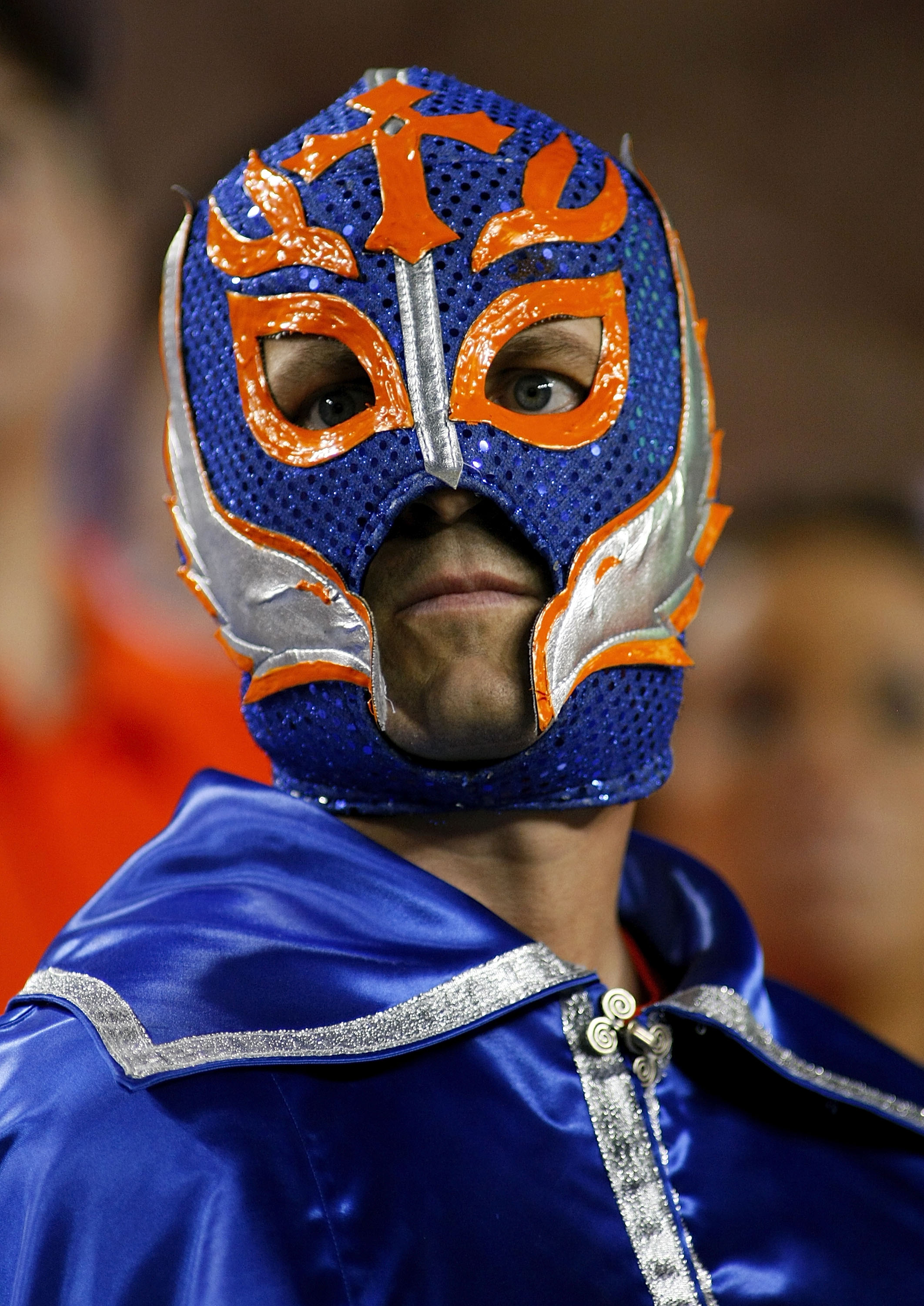 LANDOVER, MD - SEPTEMBER 06:  A Boise State Broncos fan watches from the stands against the Virginia Tech Hokies at FedExField on September 6, 2010 in Landover, Maryland.  (Photo by Geoff Burke/Getty Images)
